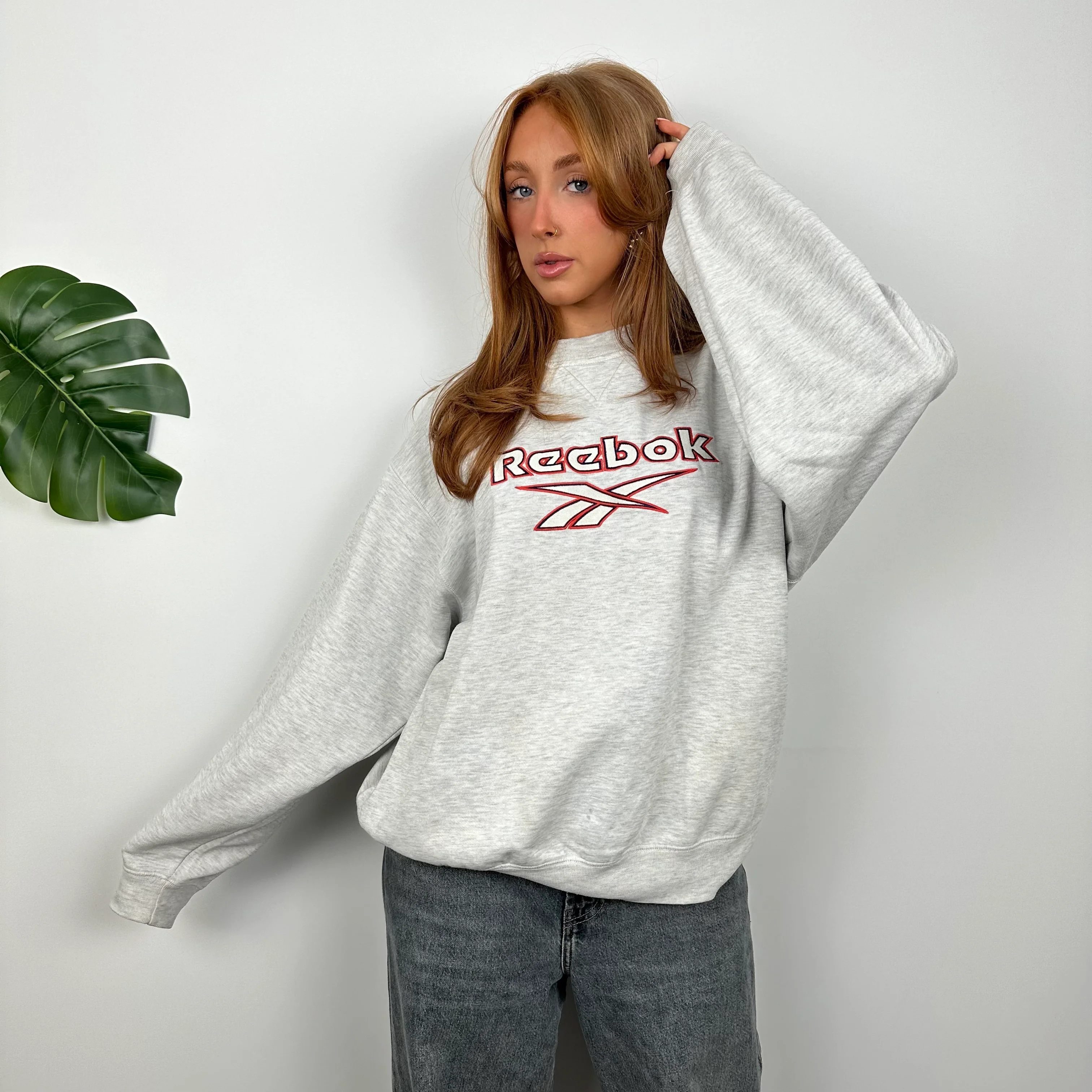 Reebok Grey Embroidered Spell Out Sweatshirt (M) - Image 2