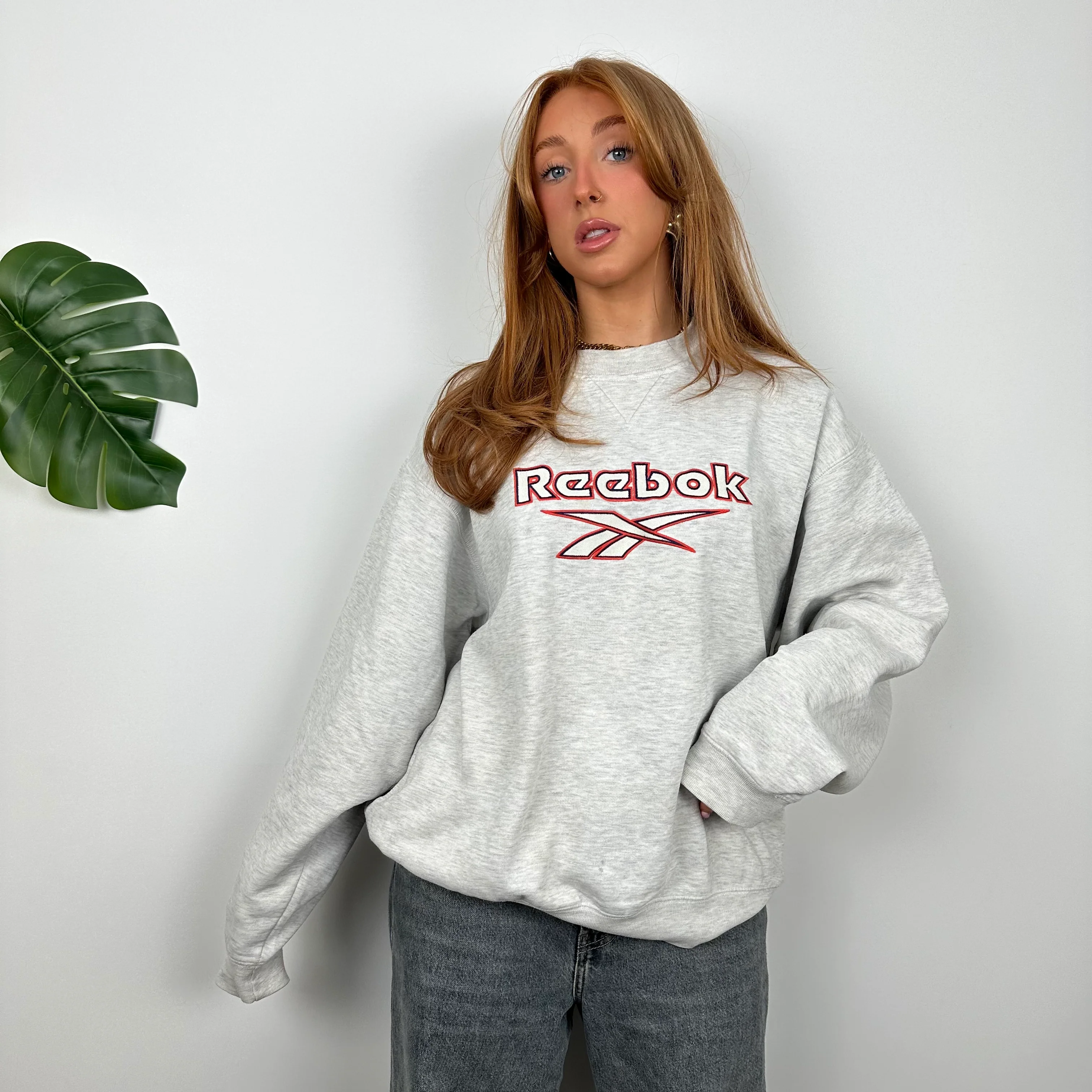 Reebok Grey Embroidered Spell Out Sweatshirt (M) - Image 3