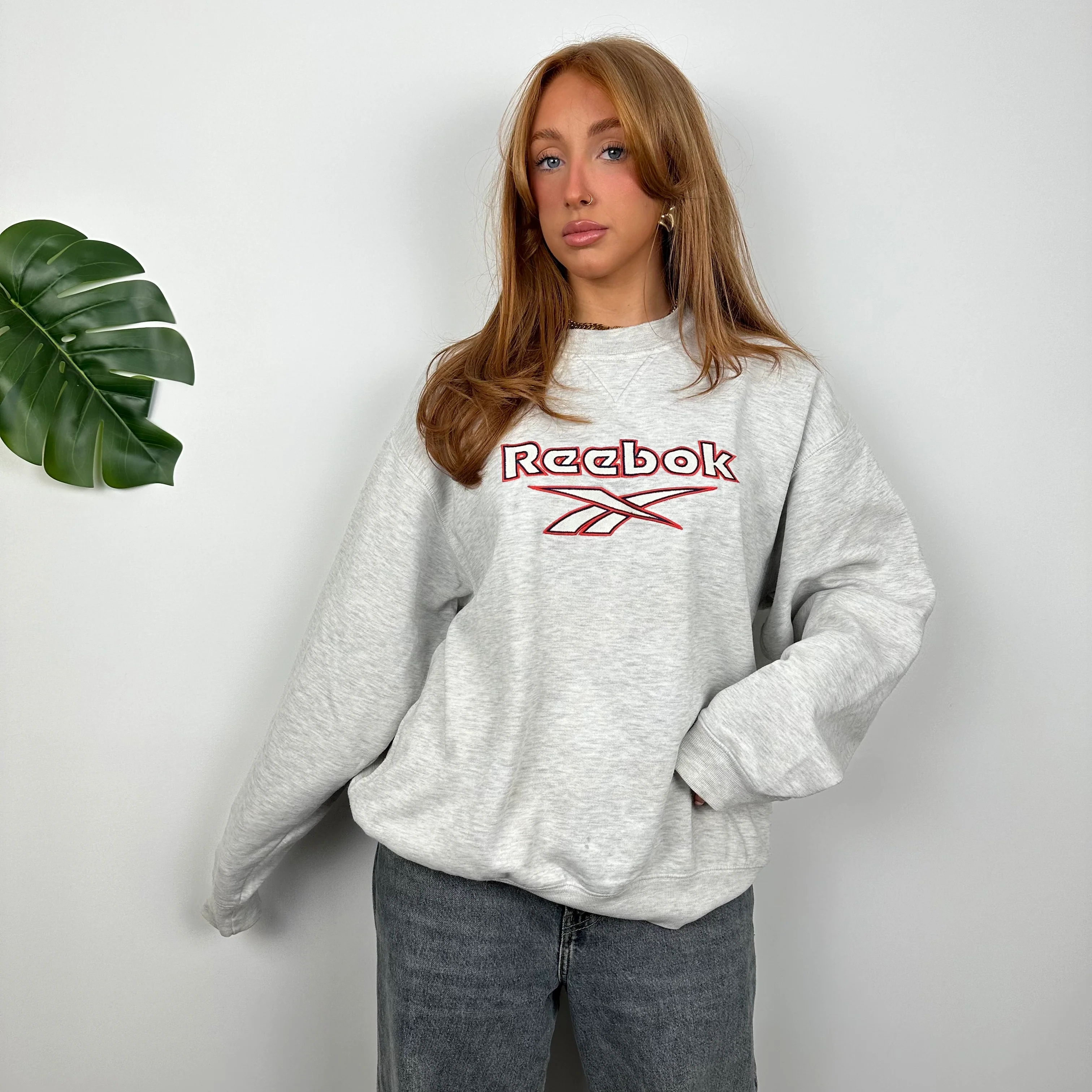 Reebok Grey Embroidered Spell Out Sweatshirt (M) - Image 4