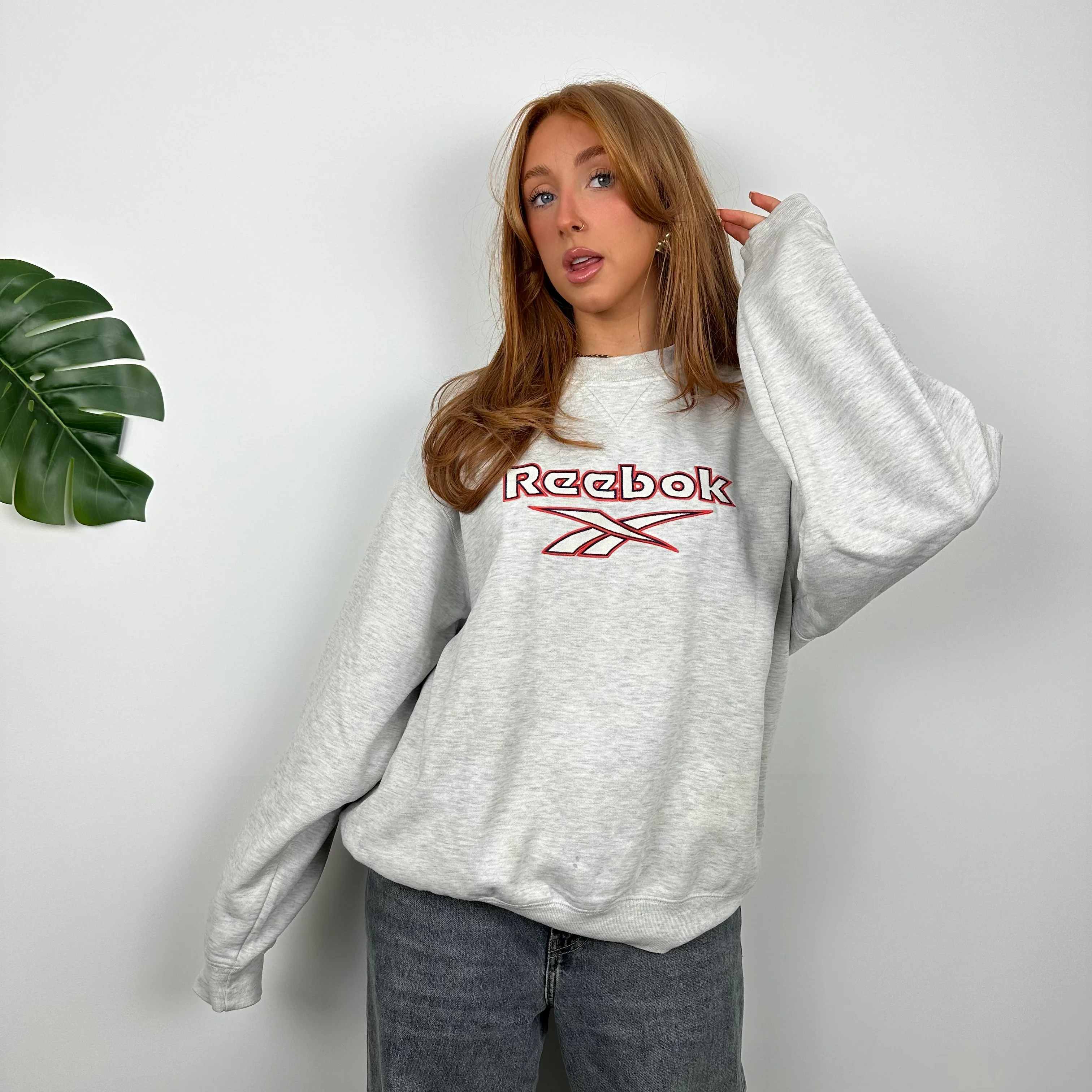 Reebok Grey Embroidered Spell Out Sweatshirt (M) - Image 5