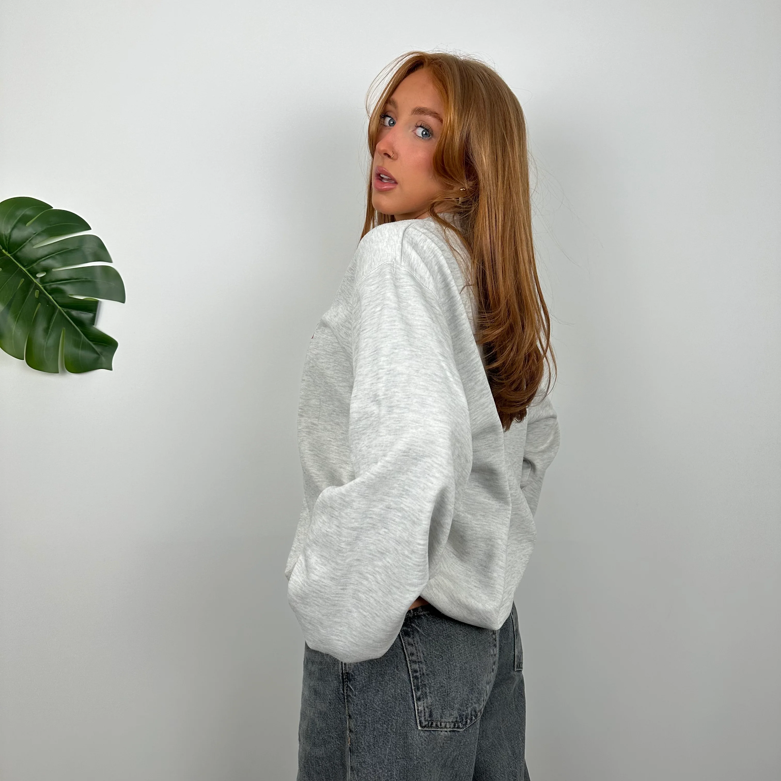 Reebok Grey Embroidered Spell Out Sweatshirt (M) - Image 6