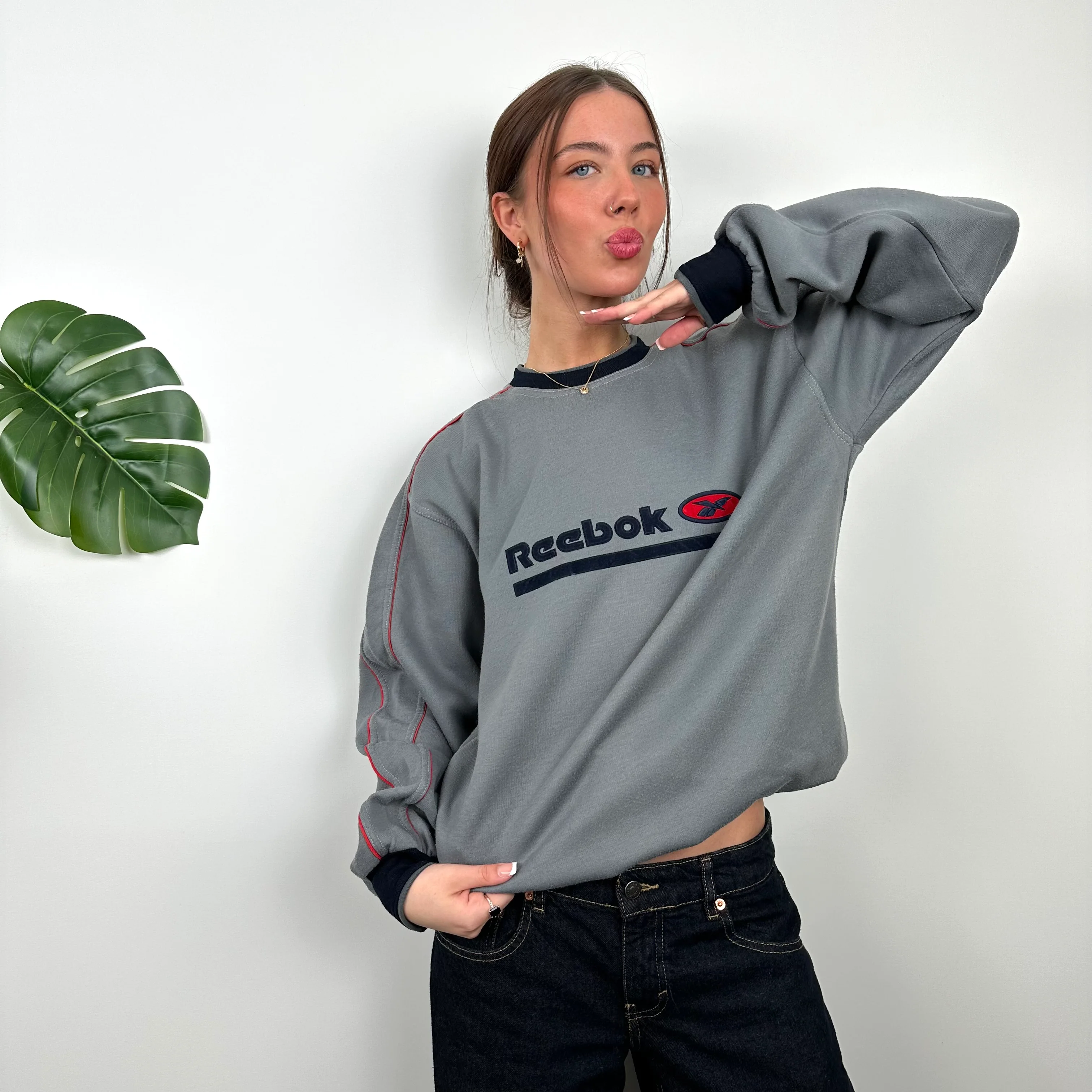 Reebok Grey Embroidered Spell Out Sweatshirt (L) - Image 2