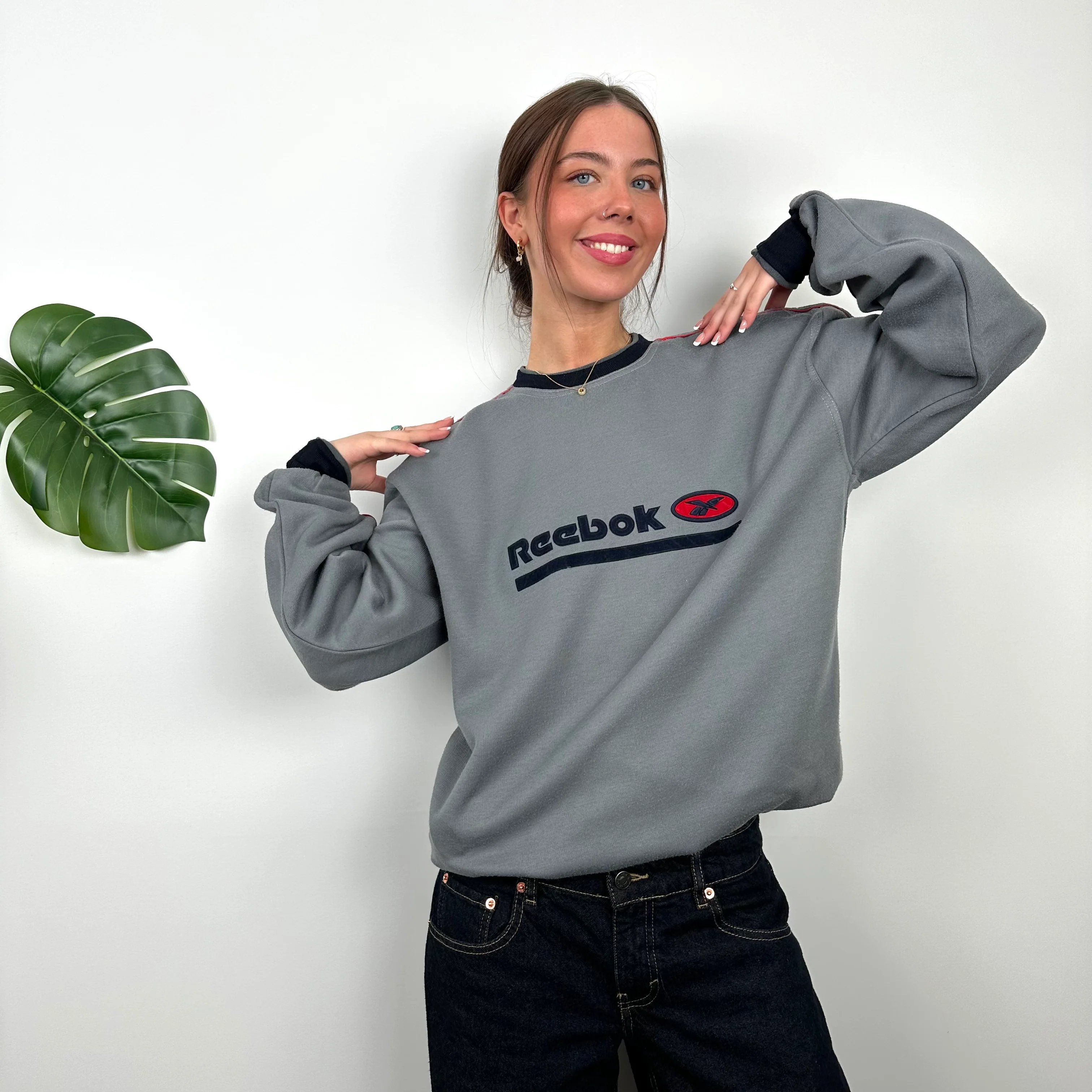 Reebok Grey Embroidered Spell Out Sweatshirt (L) - Image 3