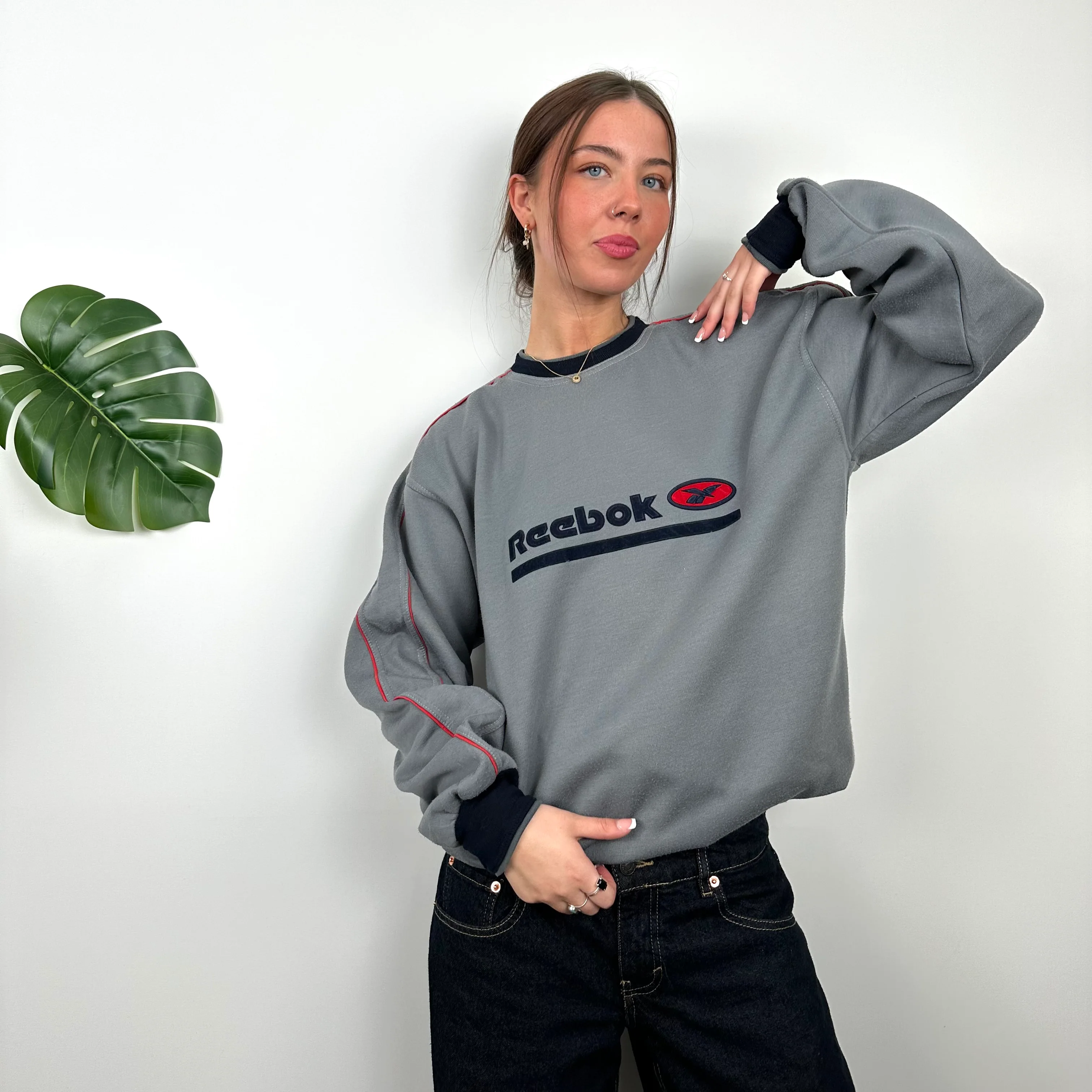 Reebok Grey Embroidered Spell Out Sweatshirt (L) - Image 5