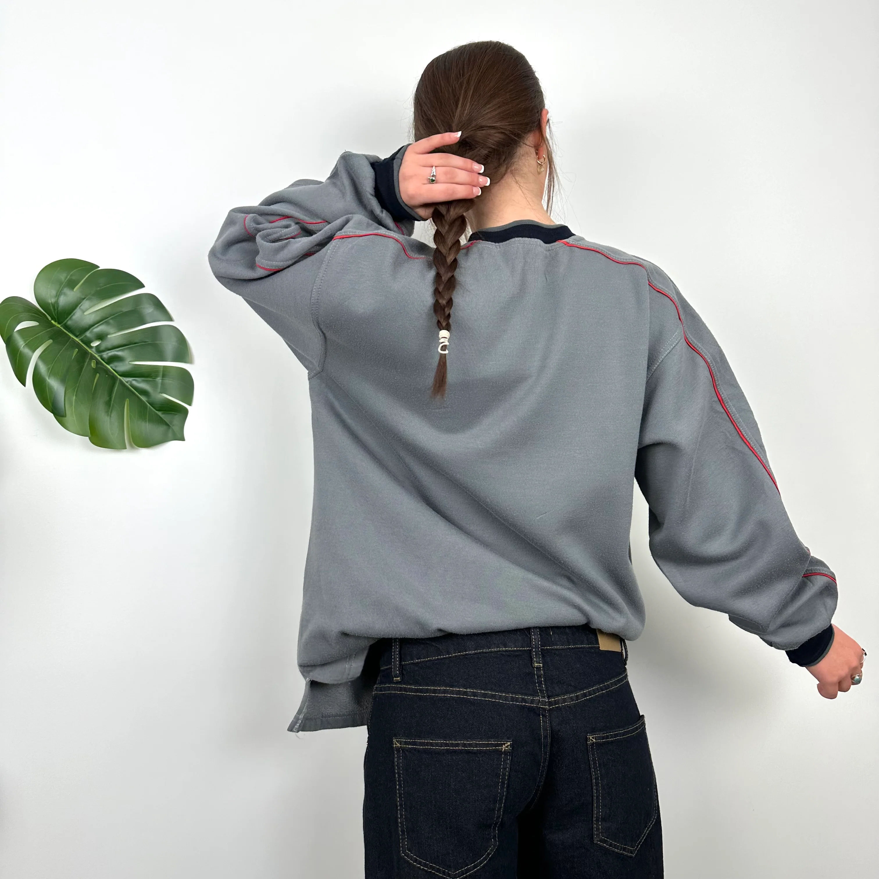Reebok Grey Embroidered Spell Out Sweatshirt (L) - Image 6