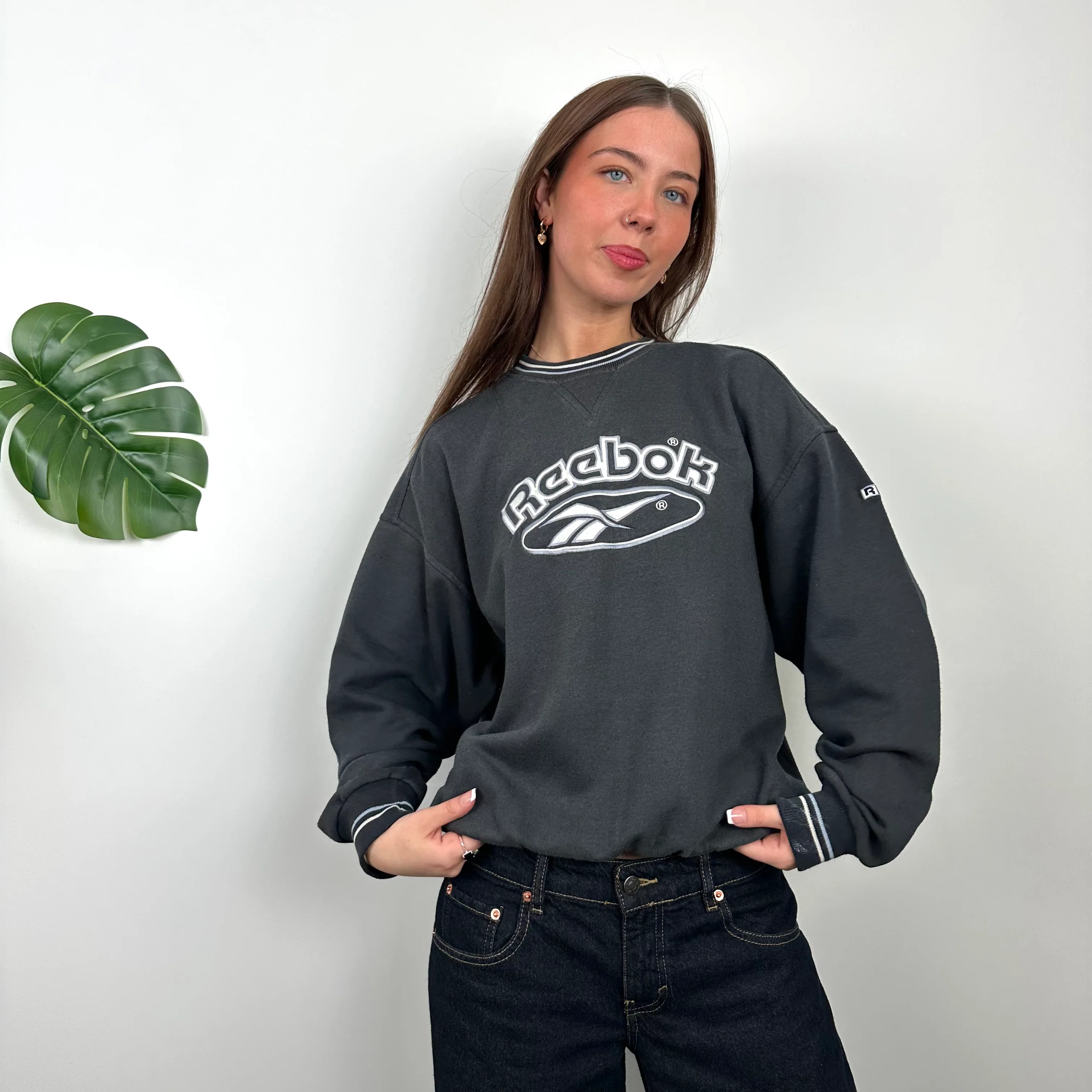 Reebok Grey Embroidered Spell Out Sweatshirt (M) - Image 2
