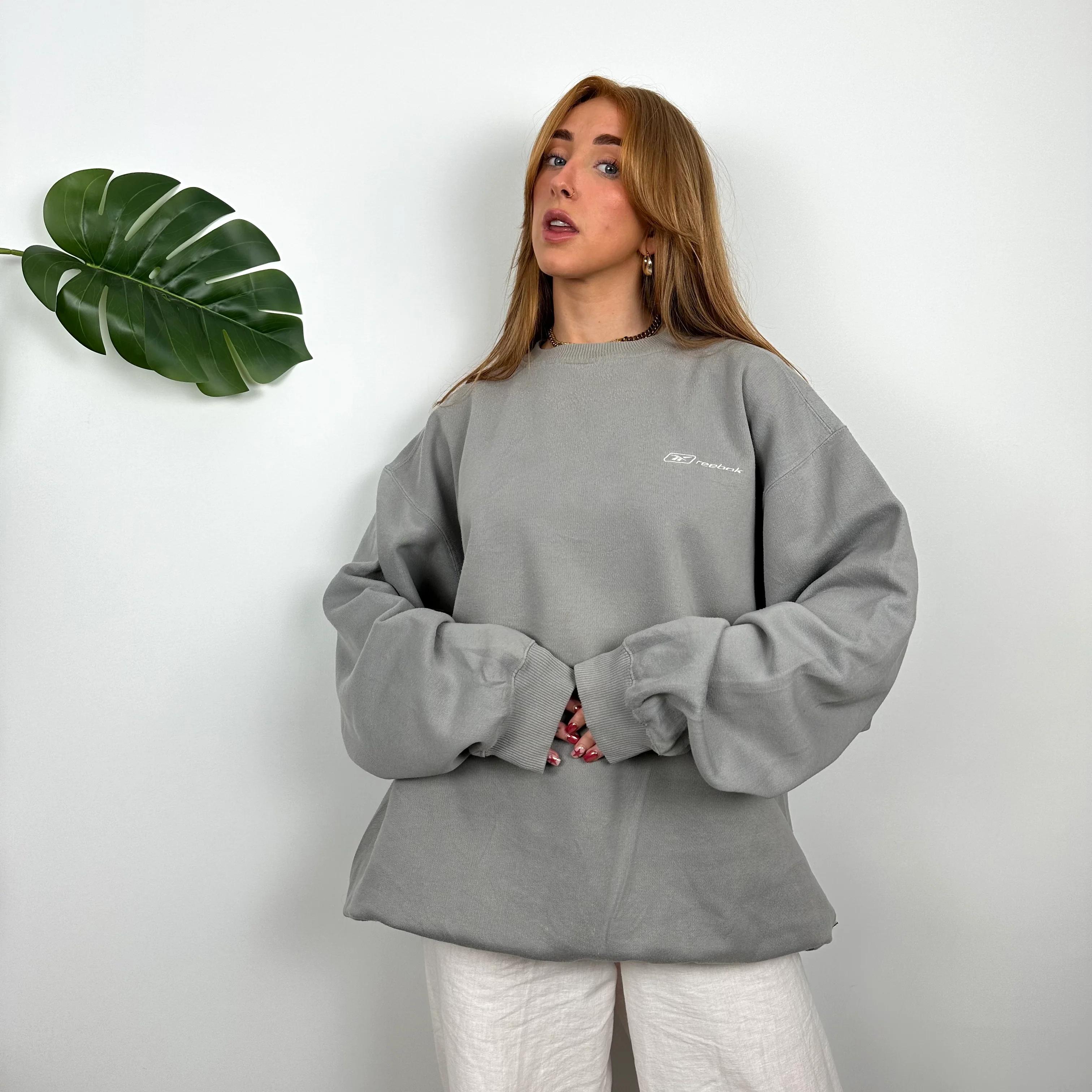 Reebok Grey Embroidered Spell Out Sweatshirt (L) - Image 2