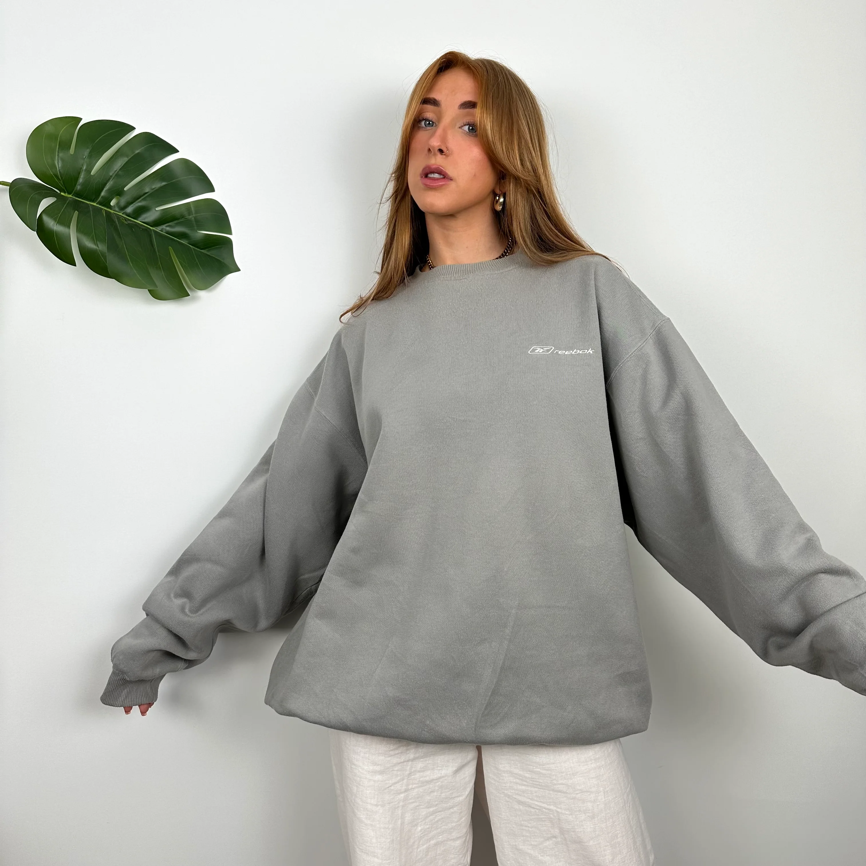 Reebok Grey Embroidered Spell Out Sweatshirt (L) - Image 3