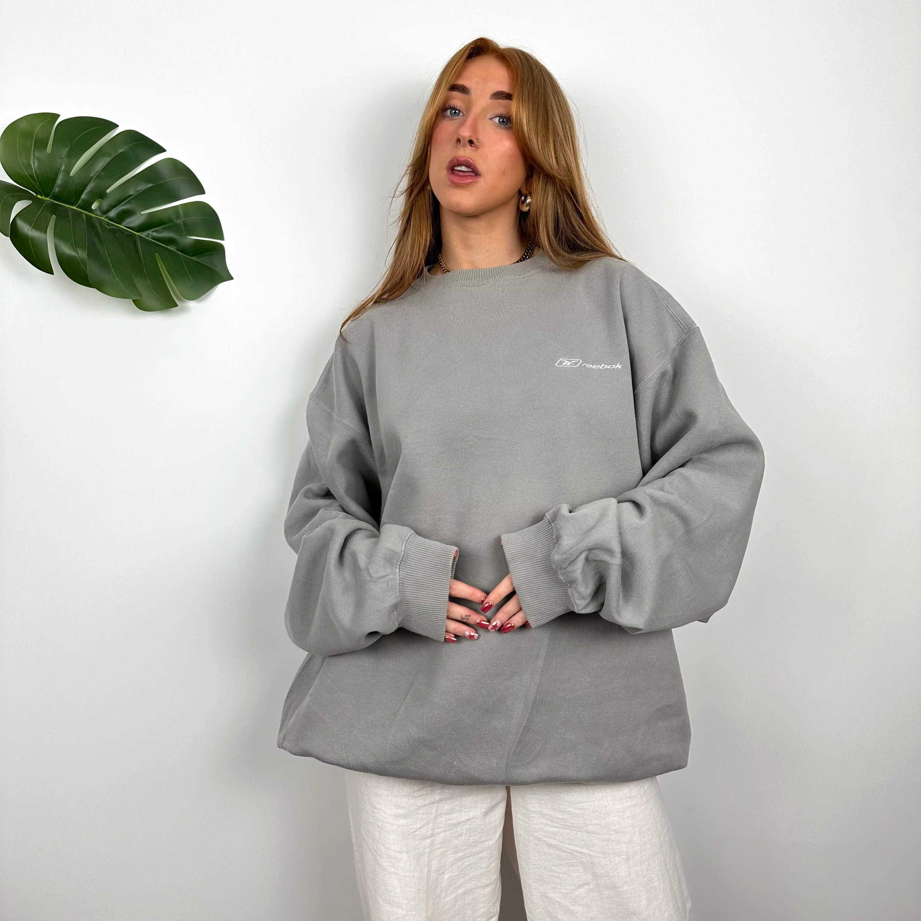 Reebok Grey Embroidered Spell Out Sweatshirt (L) - Image 4
