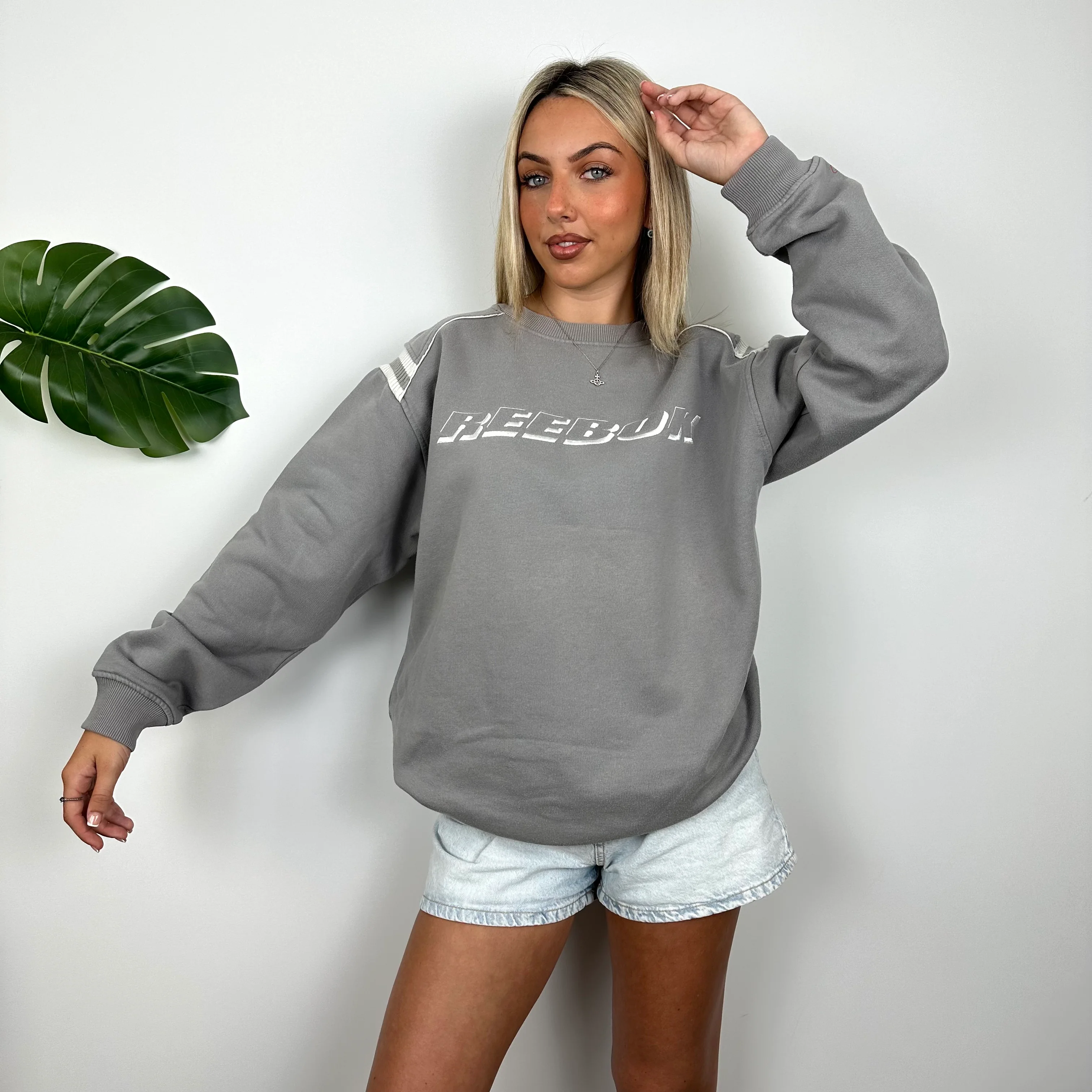 Reebok Grey Embroidered Spell Out Sweatshirt (L)