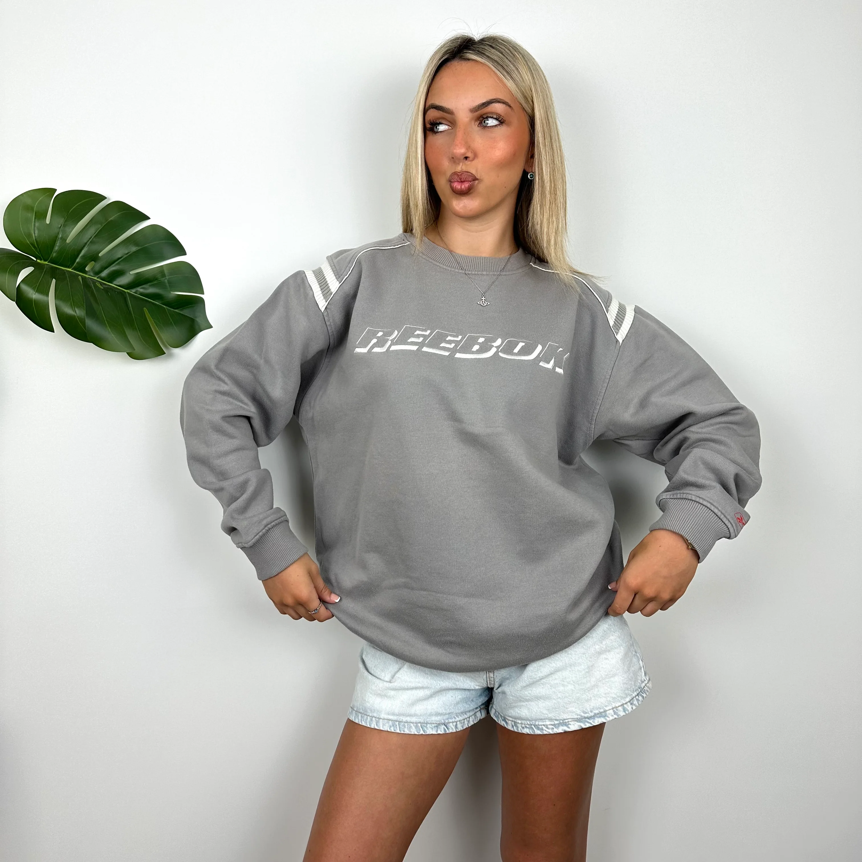 Reebok Grey Embroidered Spell Out Sweatshirt (L) - Image 2