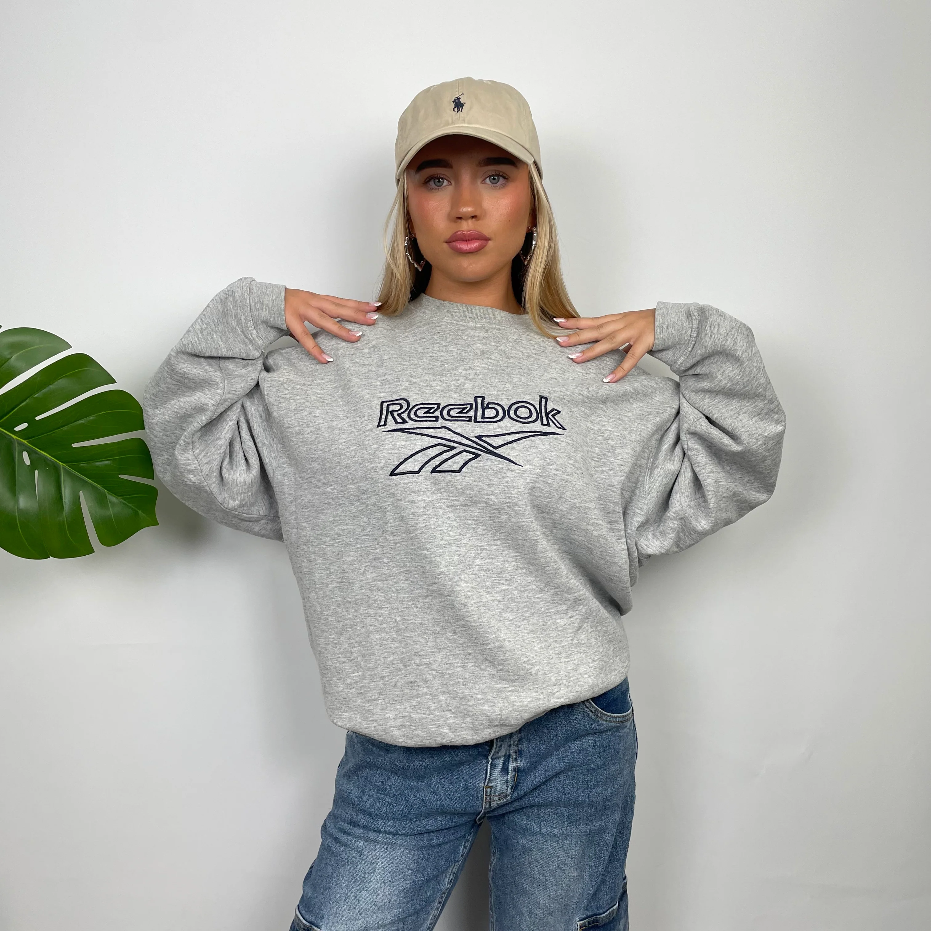 Reebok Grey Embroidered Spell Out Sweatshirt (L)