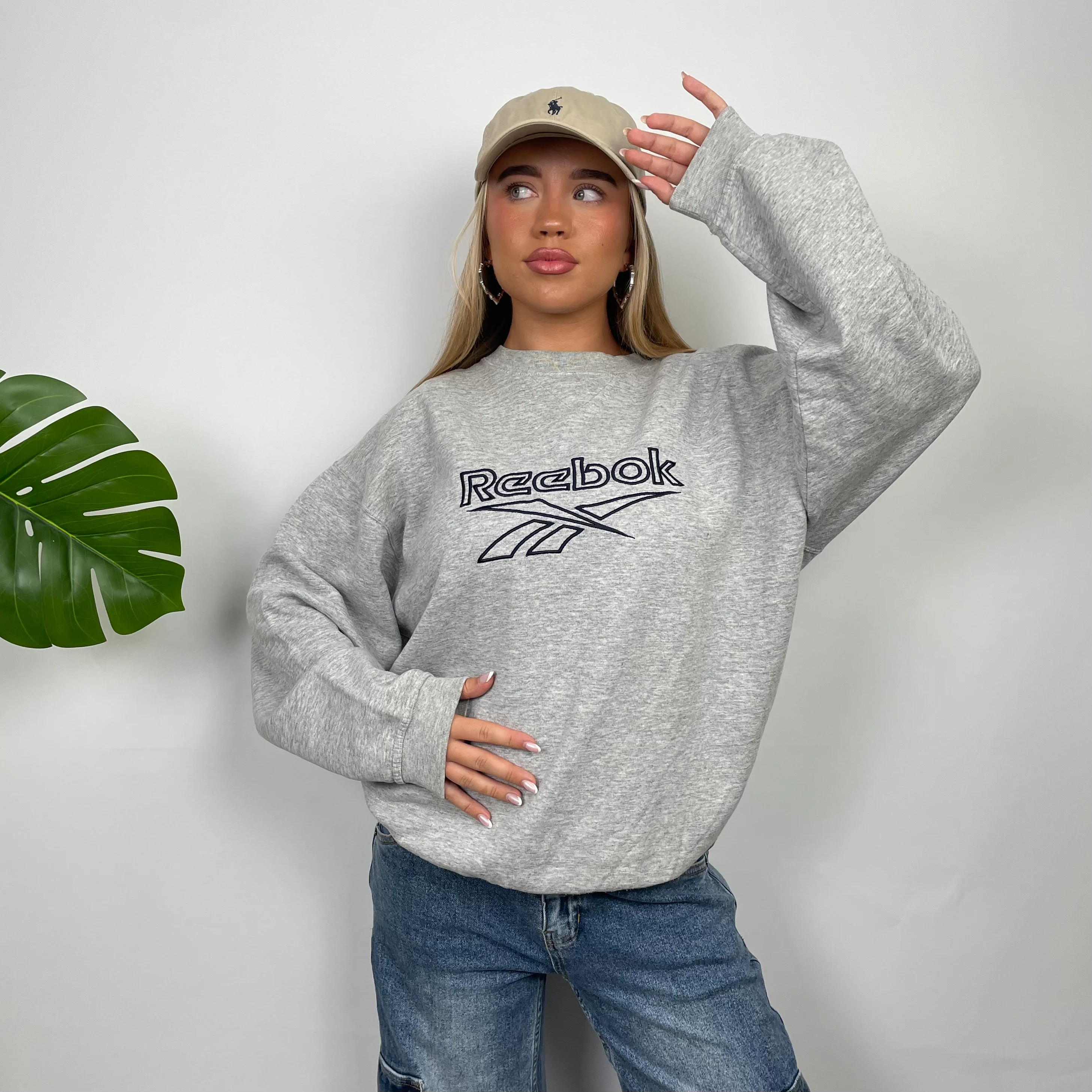 Reebok Grey Embroidered Spell Out Sweatshirt (L) - Image 2