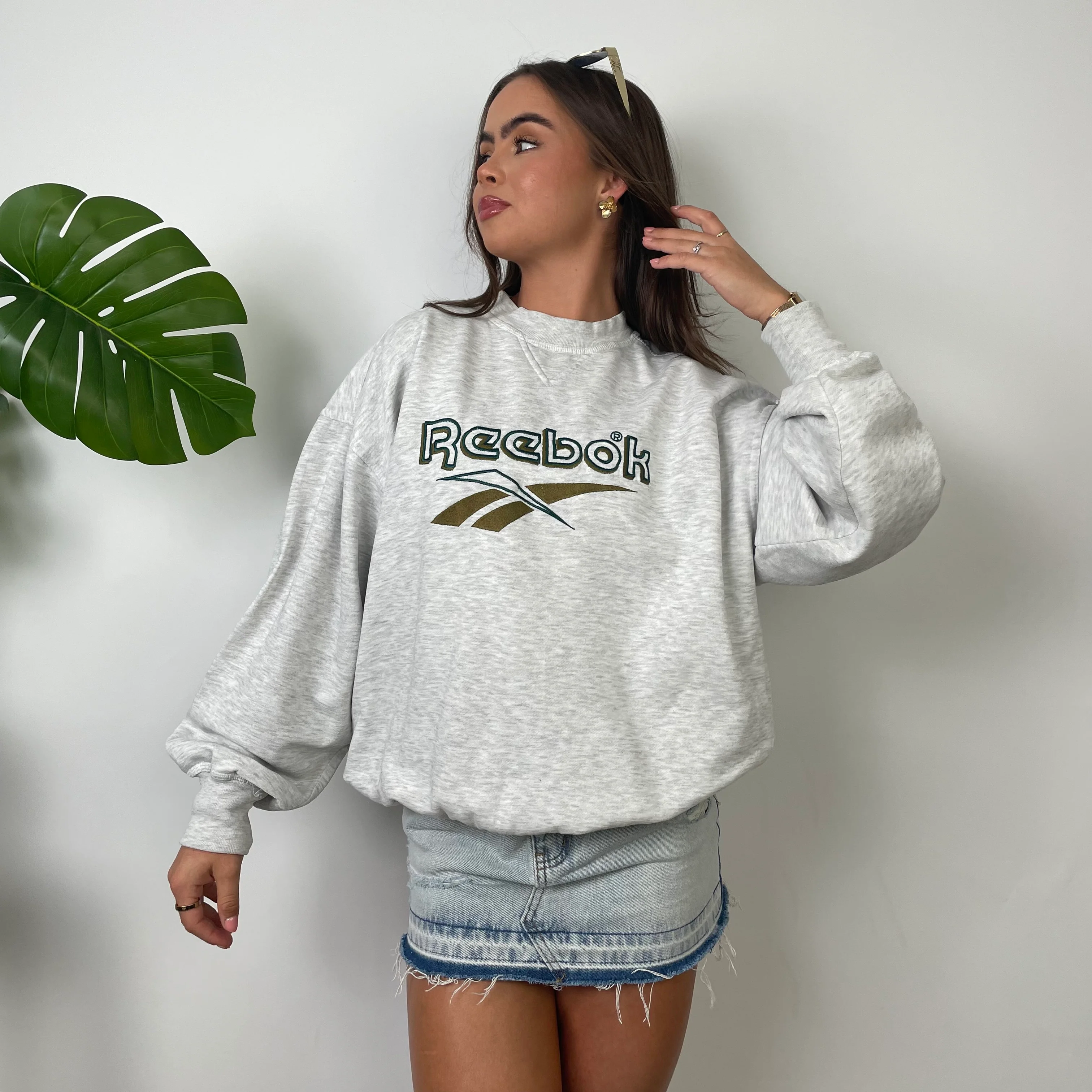 Reebok Grey Embroidered Spell Out Sweatshirt (M) - Image 2