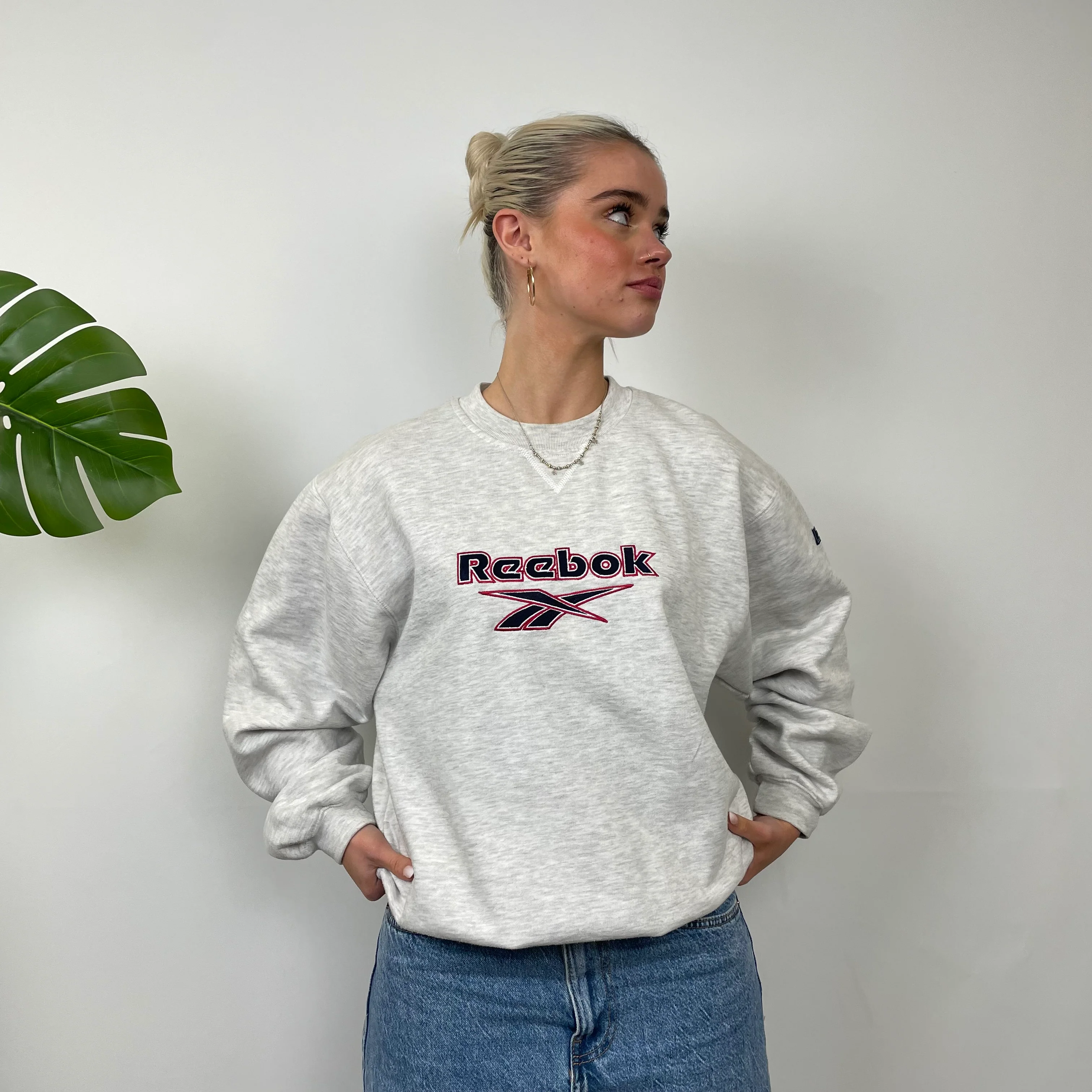 Reebok Grey Embroidered Spell Out Sweatshirt (M) - Image 2