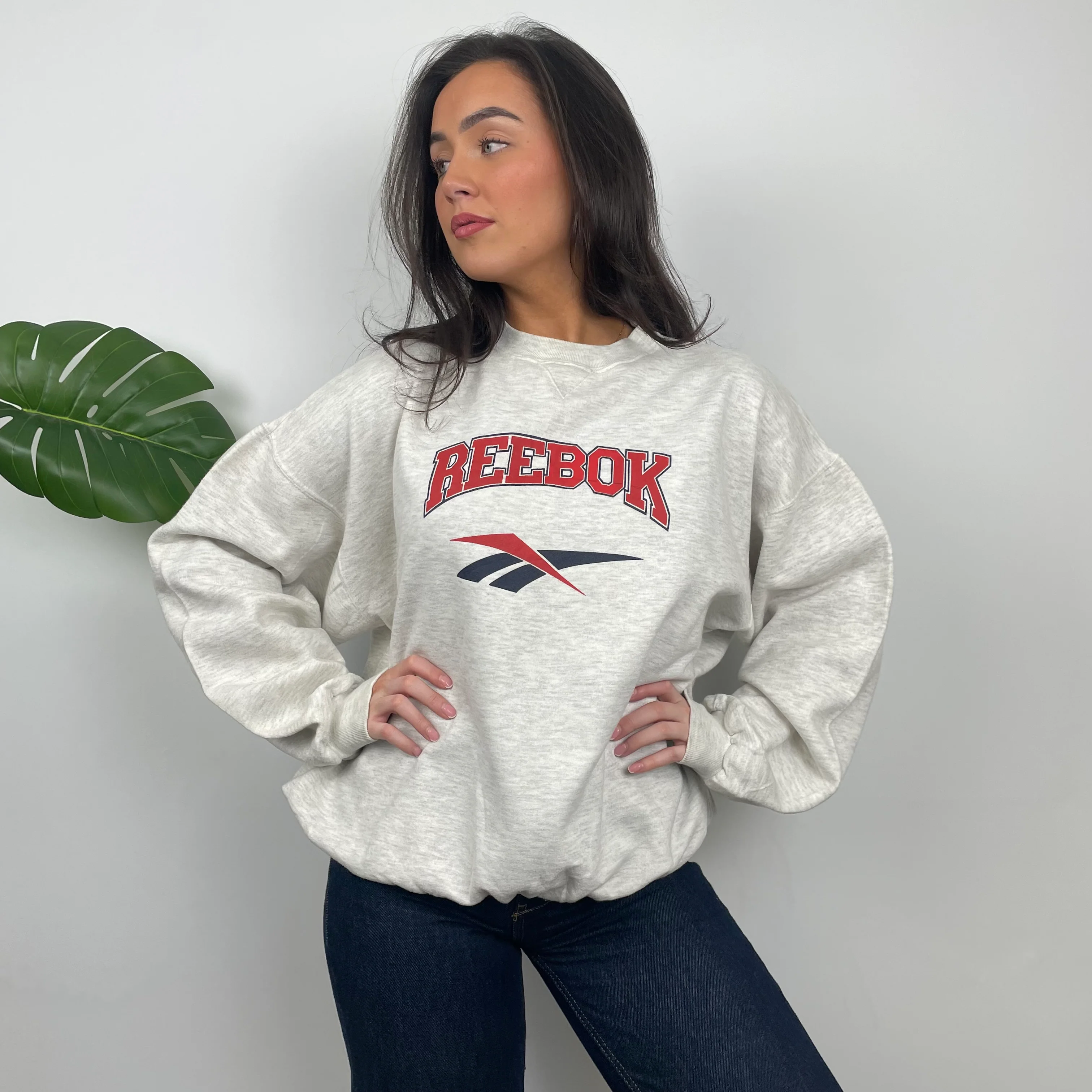 Reebok Grey Embroidered Spell Out Sweatshirt (L) - Image 2