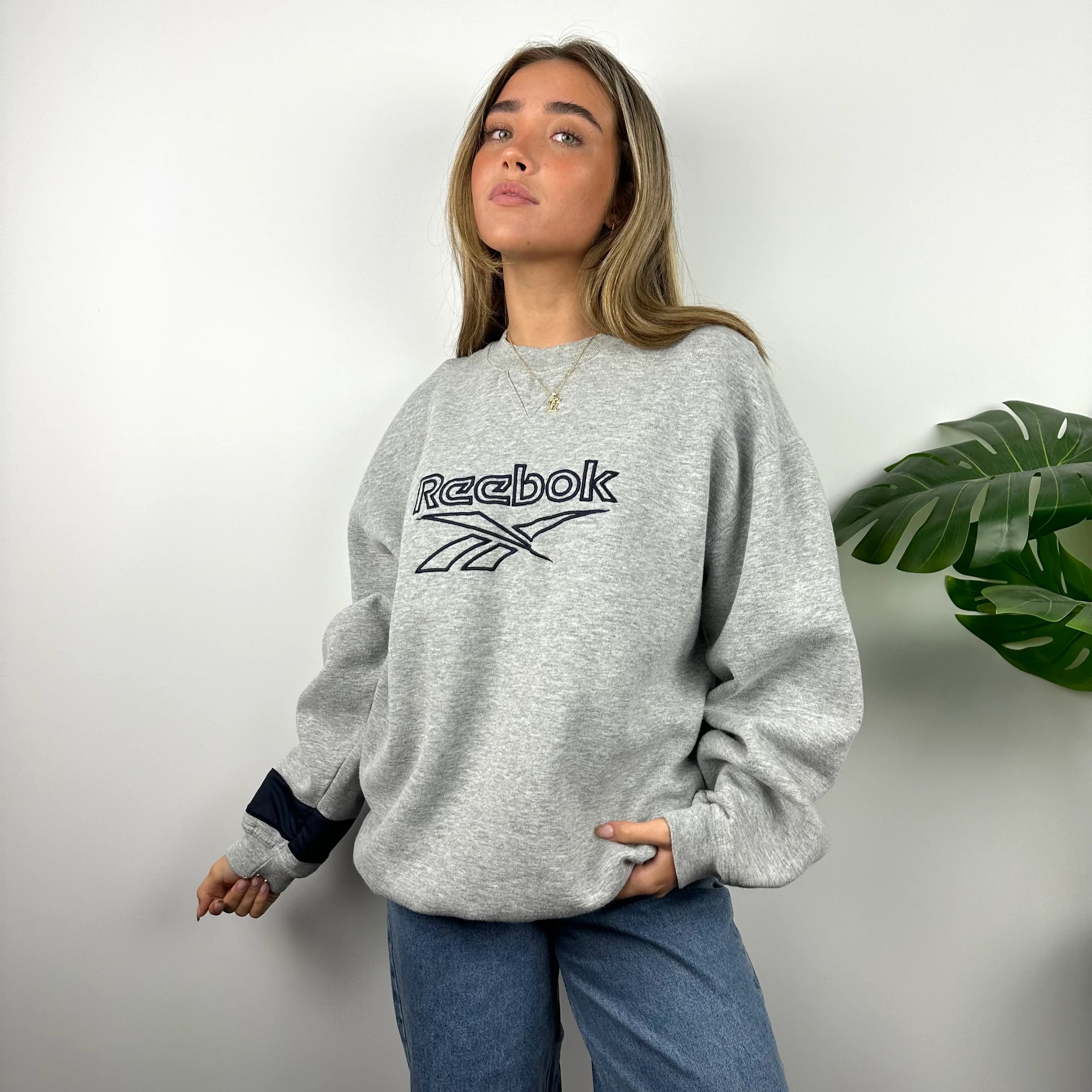 Reebok Grey Embroidered Spell Out Sweatshirt (L) - Image 4
