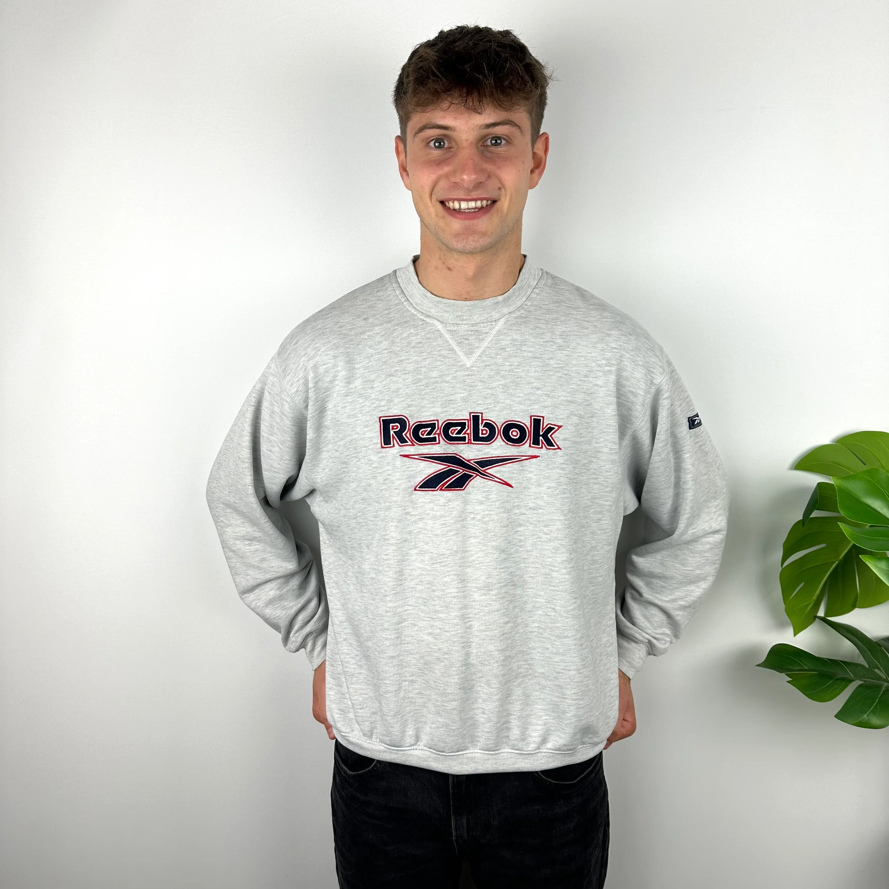 Reebok Grey Embroidered Spell Out Sweatshirt (M) - Image 5