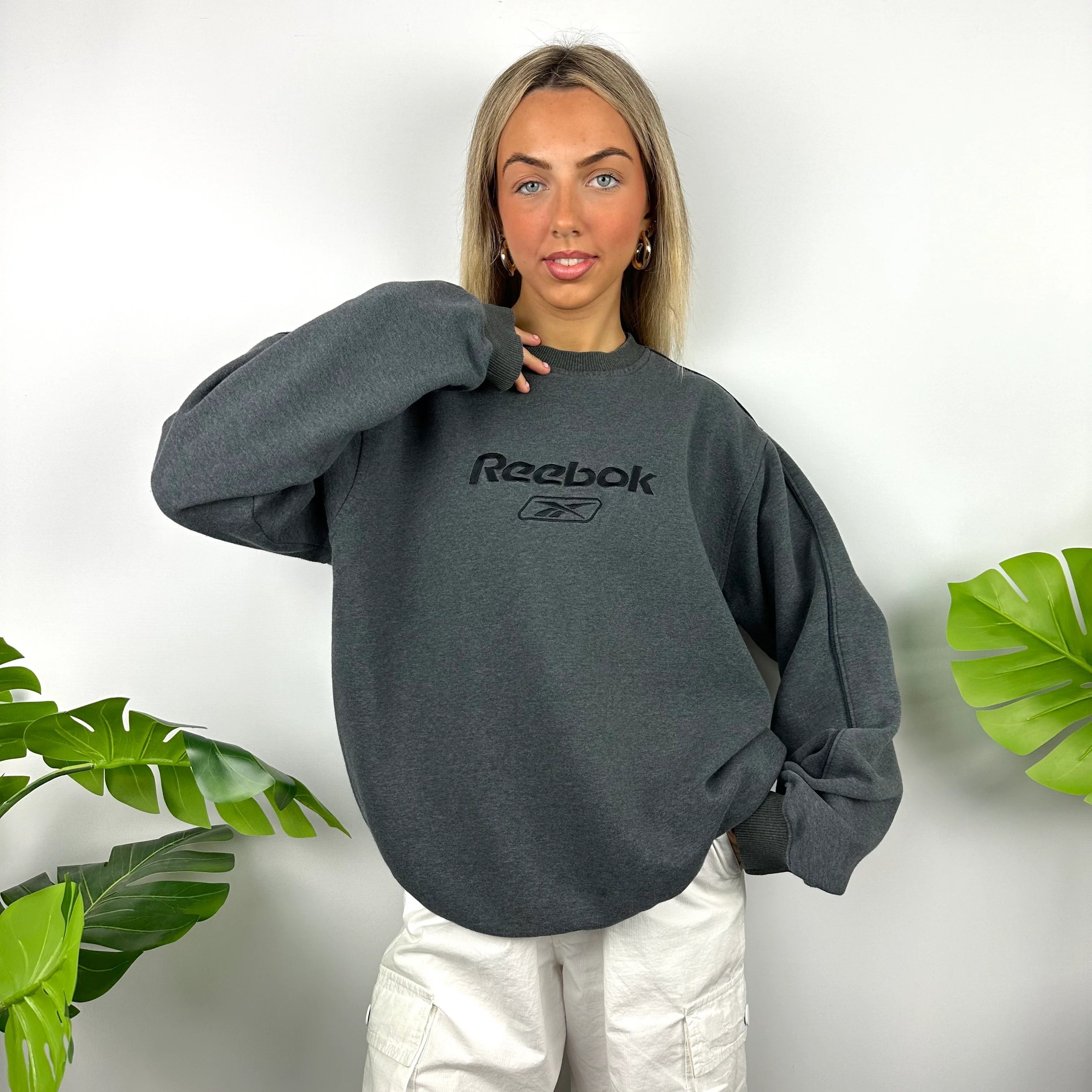 Reebok Grey Embroidered Spell Out Sweatshirt (M)