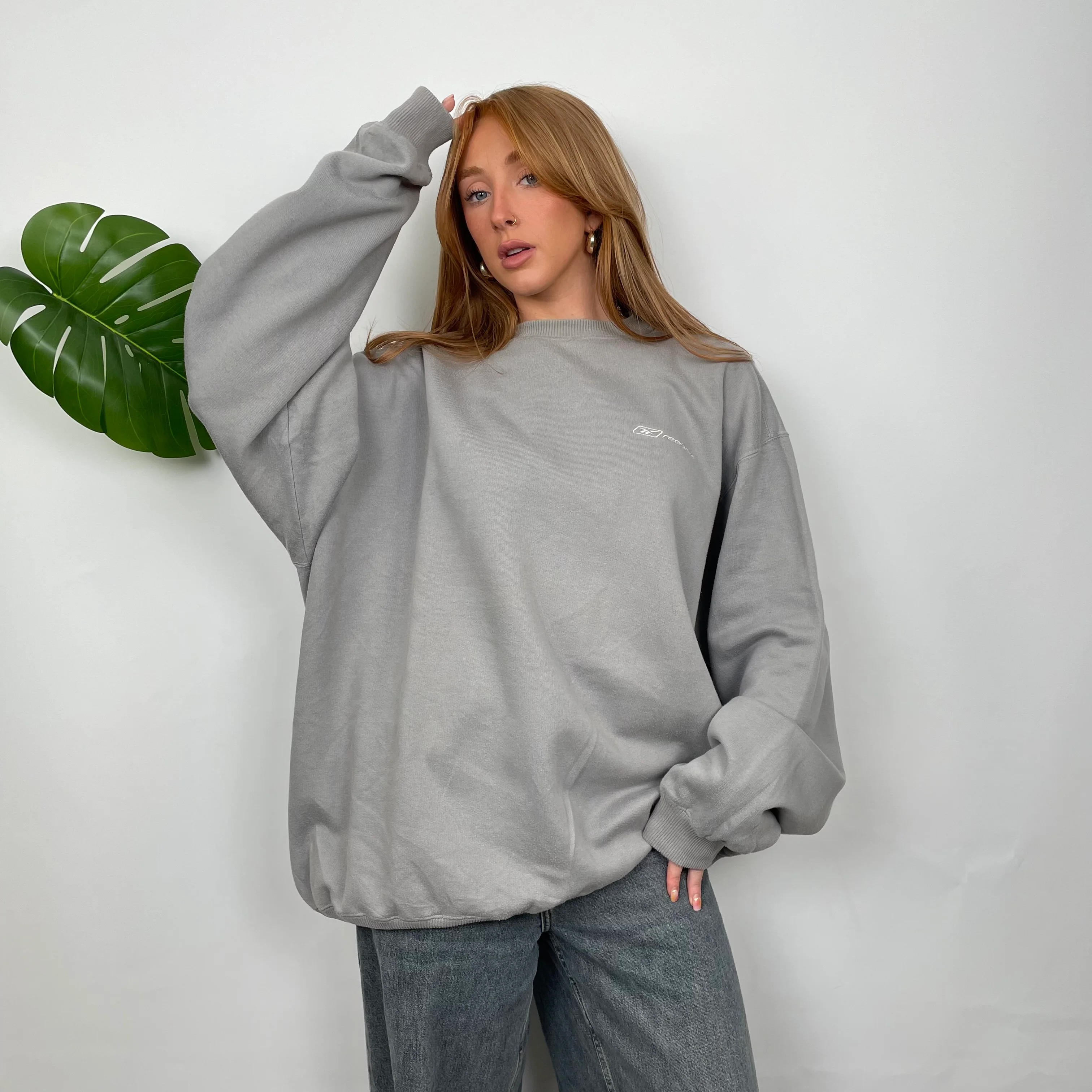 Reebok Grey Embroidered Spell Out Sweatshirt (L) - Image 4