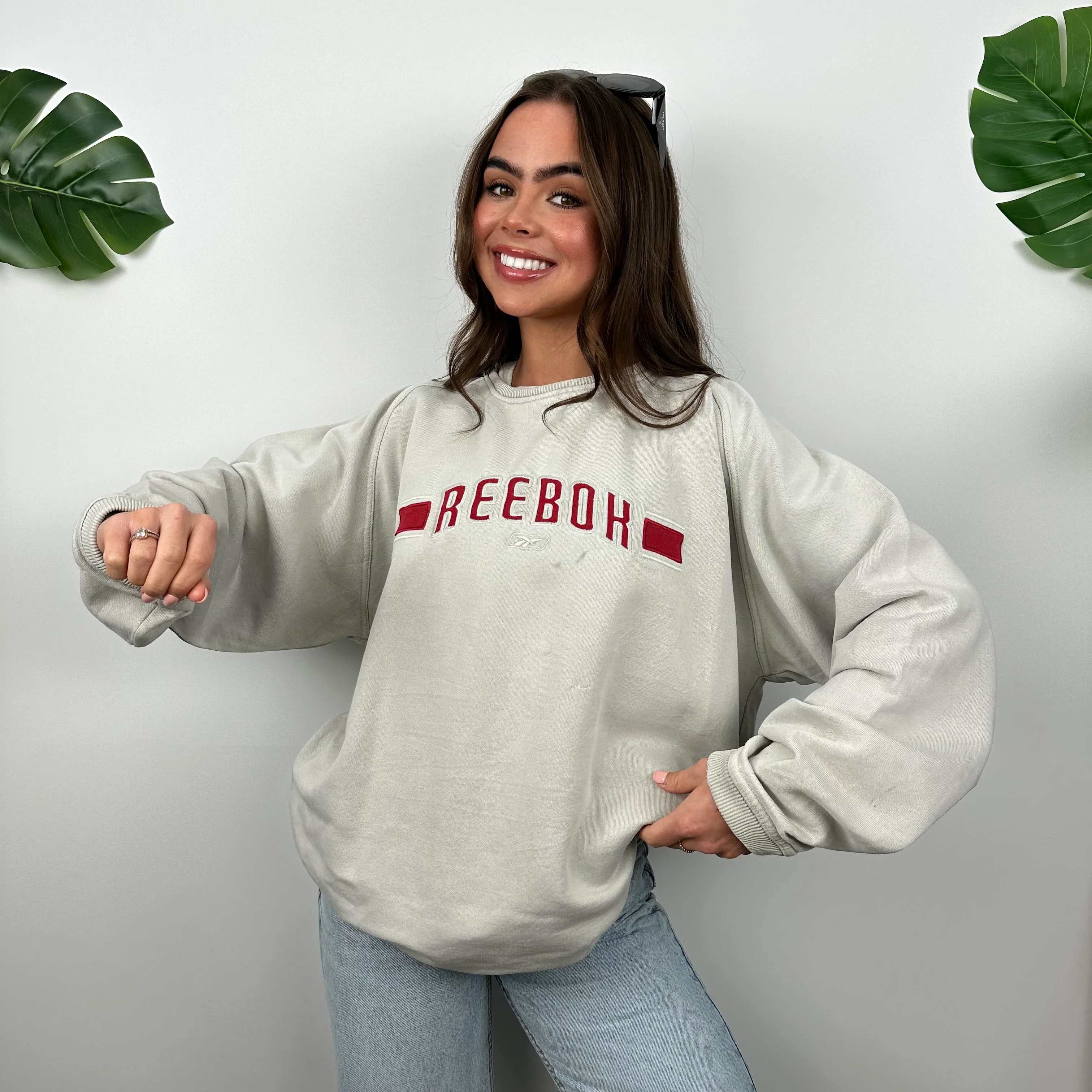 Reebok Grey Embroidered Spell Out Sweatshirt (L) - Image 2