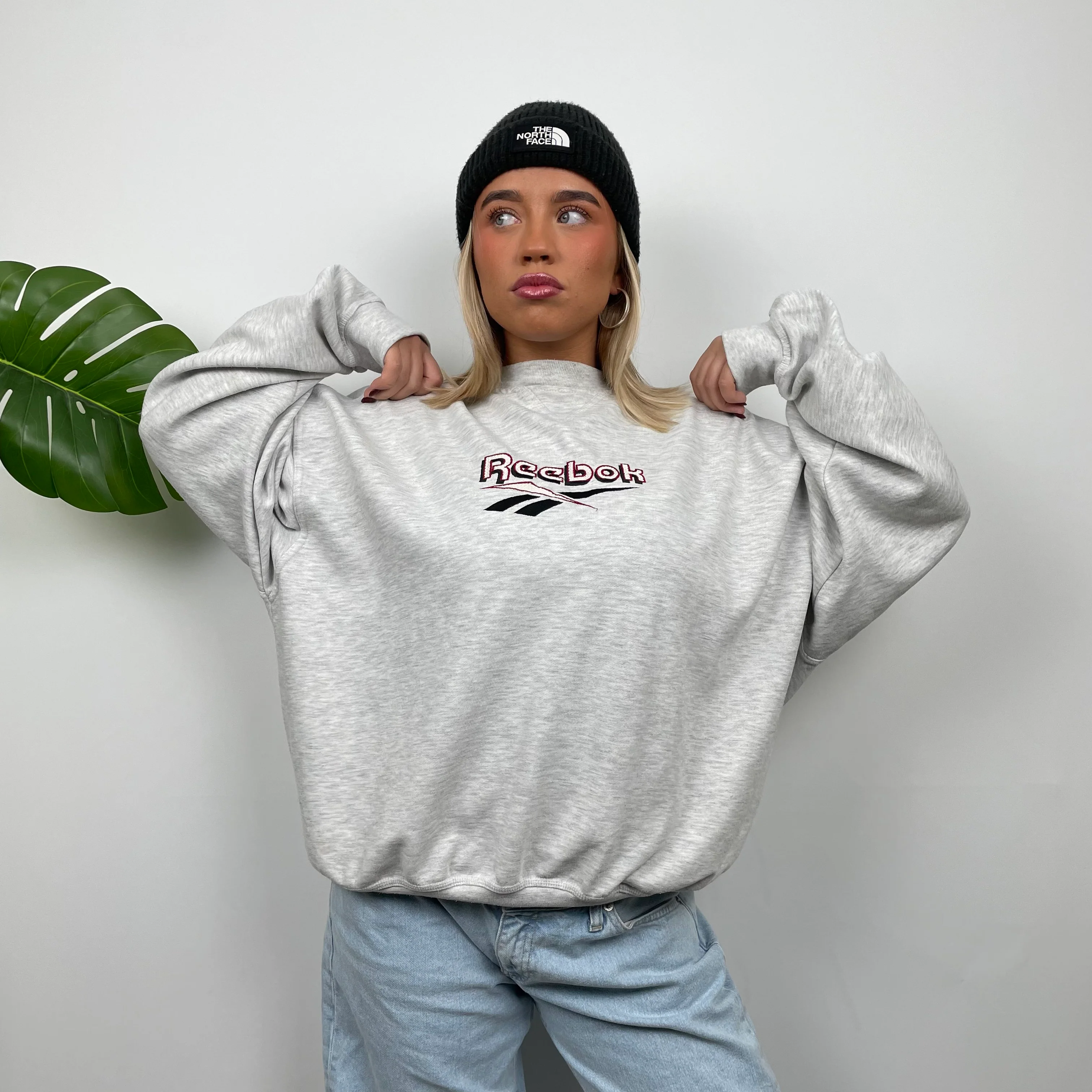 Reebok Grey Embroidered Spell Out Sweatshirt (L) - Image 2