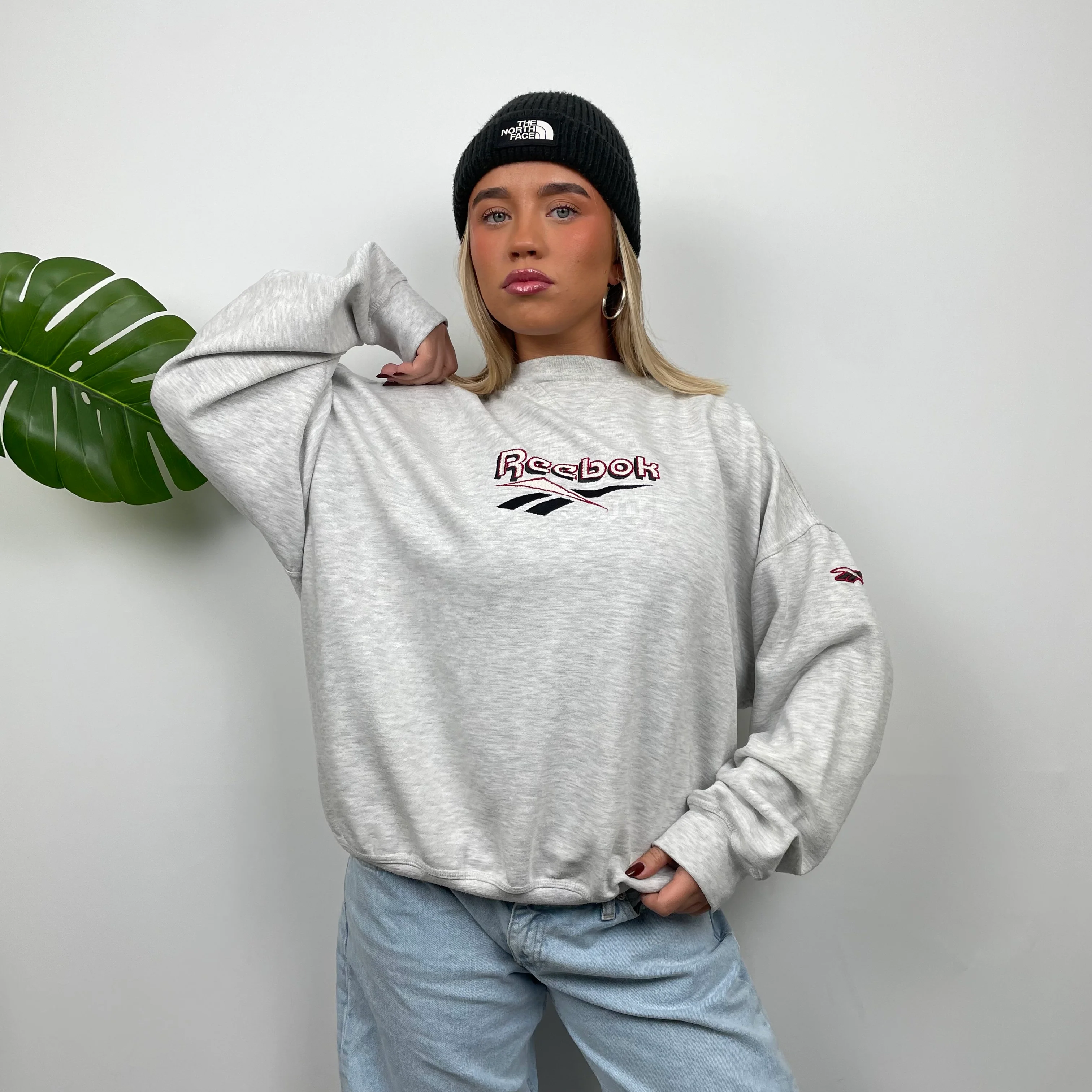 Reebok Grey Embroidered Spell Out Sweatshirt (L) - Image 4
