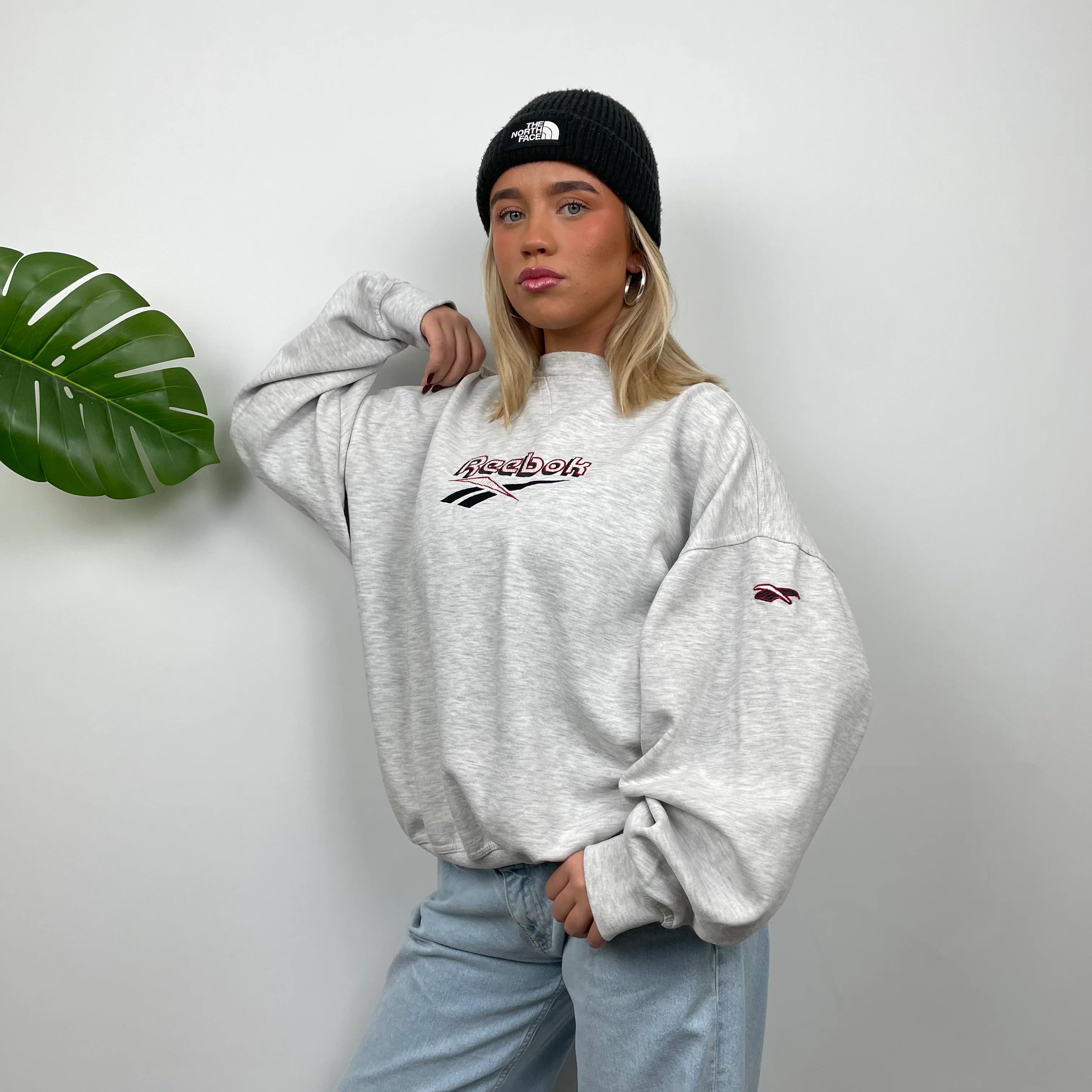 Reebok Grey Embroidered Spell Out Sweatshirt (L) - Image 5