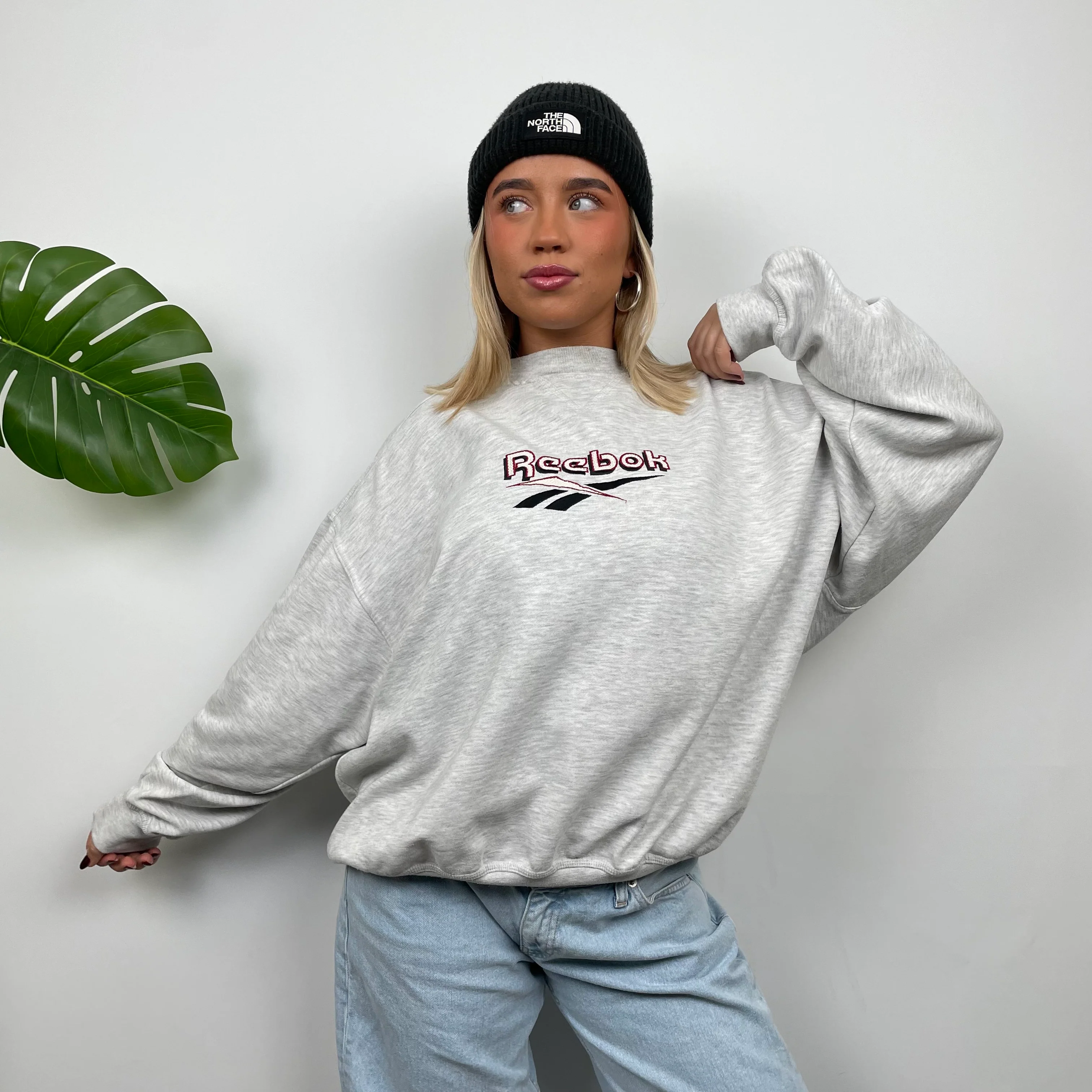 Reebok Grey Embroidered Spell Out Sweatshirt (L) - Image 7