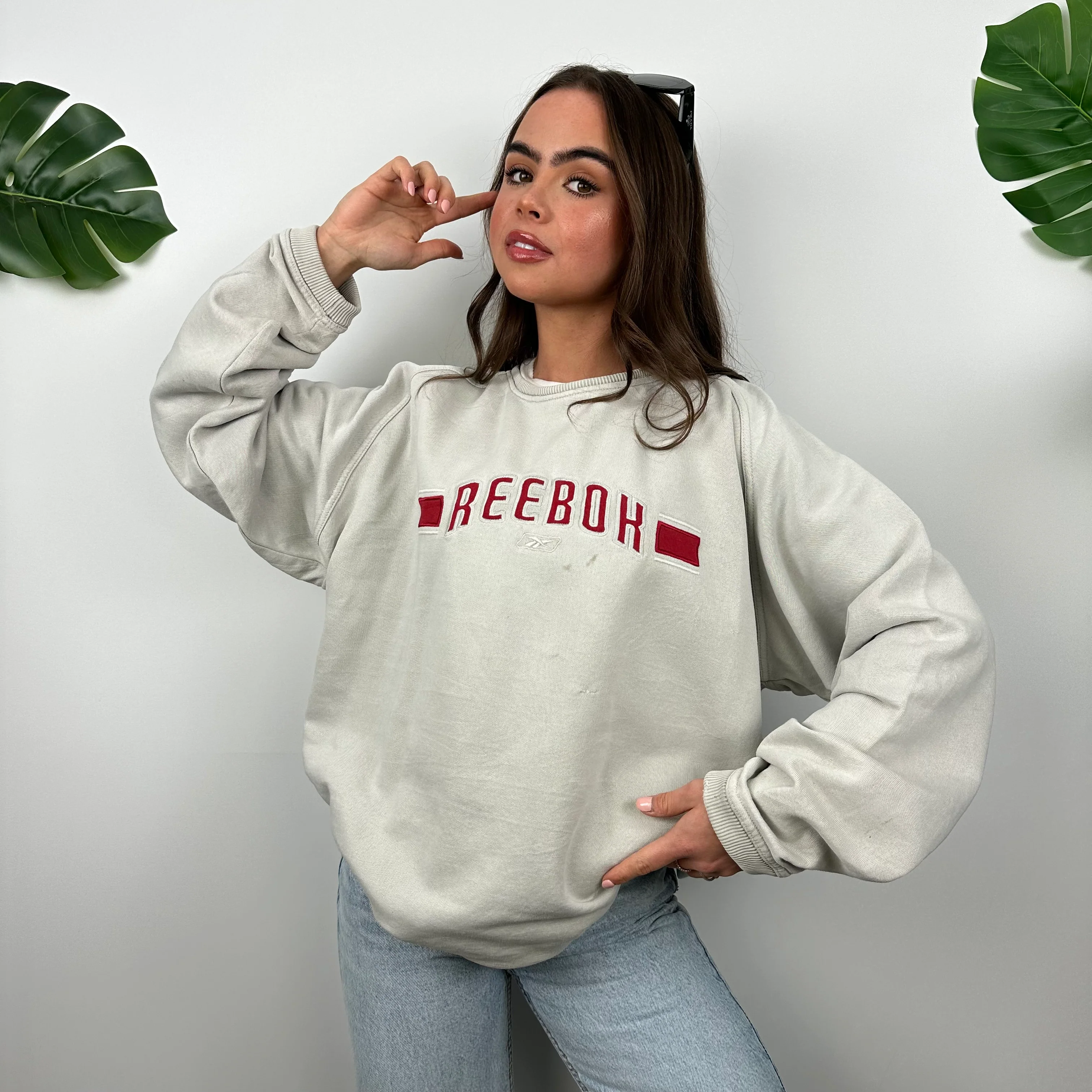 Reebok Grey Embroidered Spell Out Sweatshirt (L) - Image 3