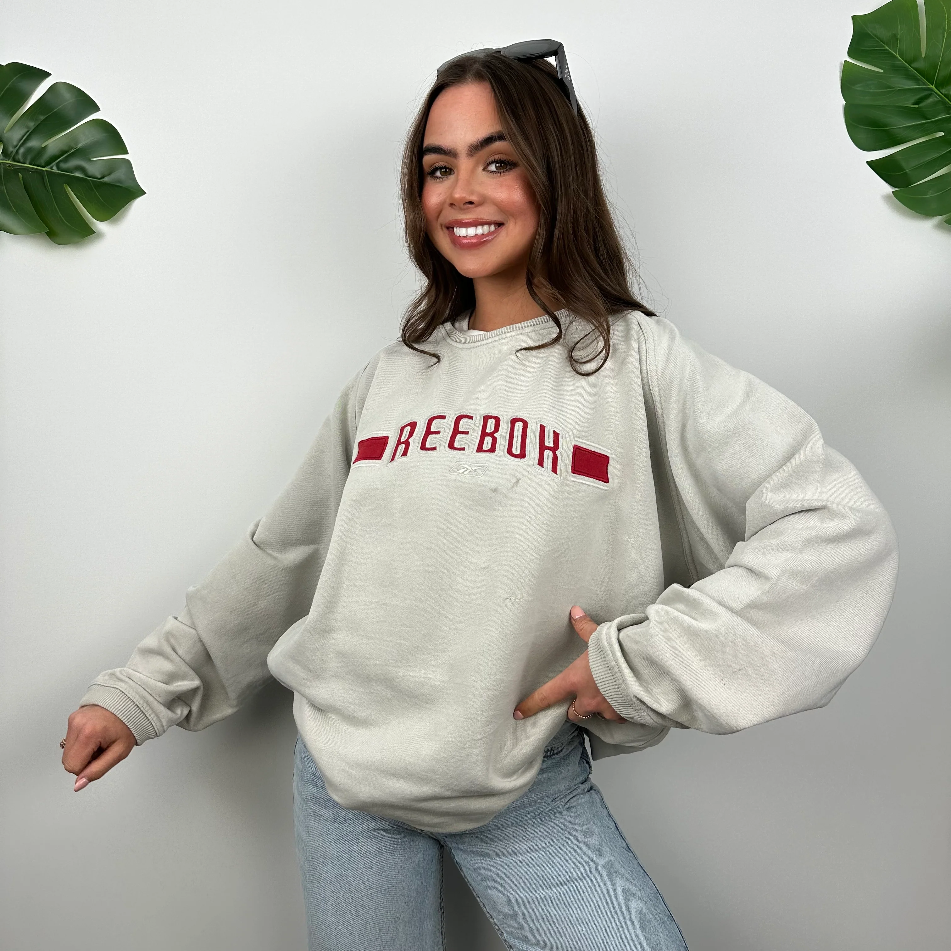 Reebok Grey Embroidered Spell Out Sweatshirt (L) - Image 5