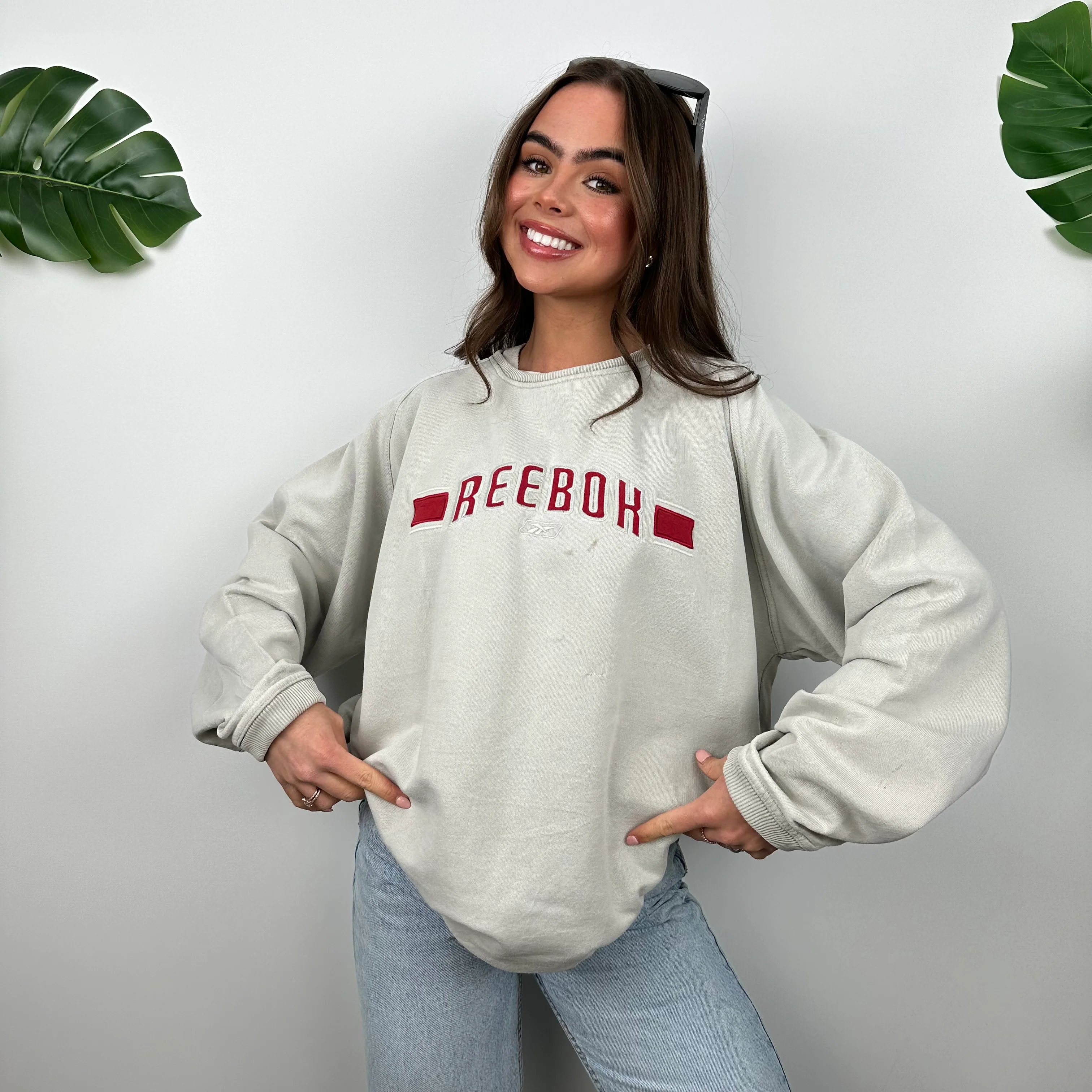 Reebok Grey Embroidered Spell Out Sweatshirt (L) - Image 6