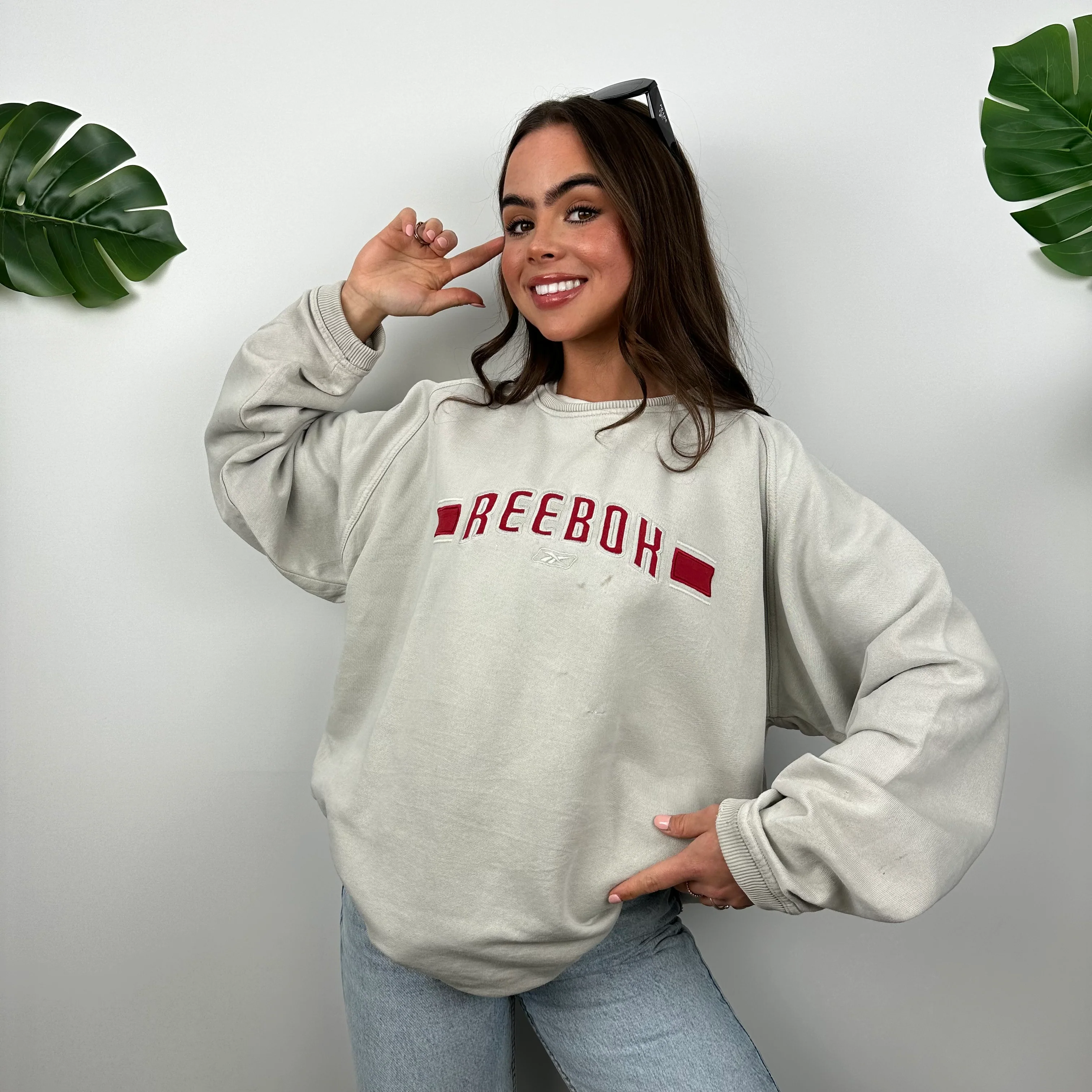 Reebok Grey Embroidered Spell Out Sweatshirt (L) - Image 7