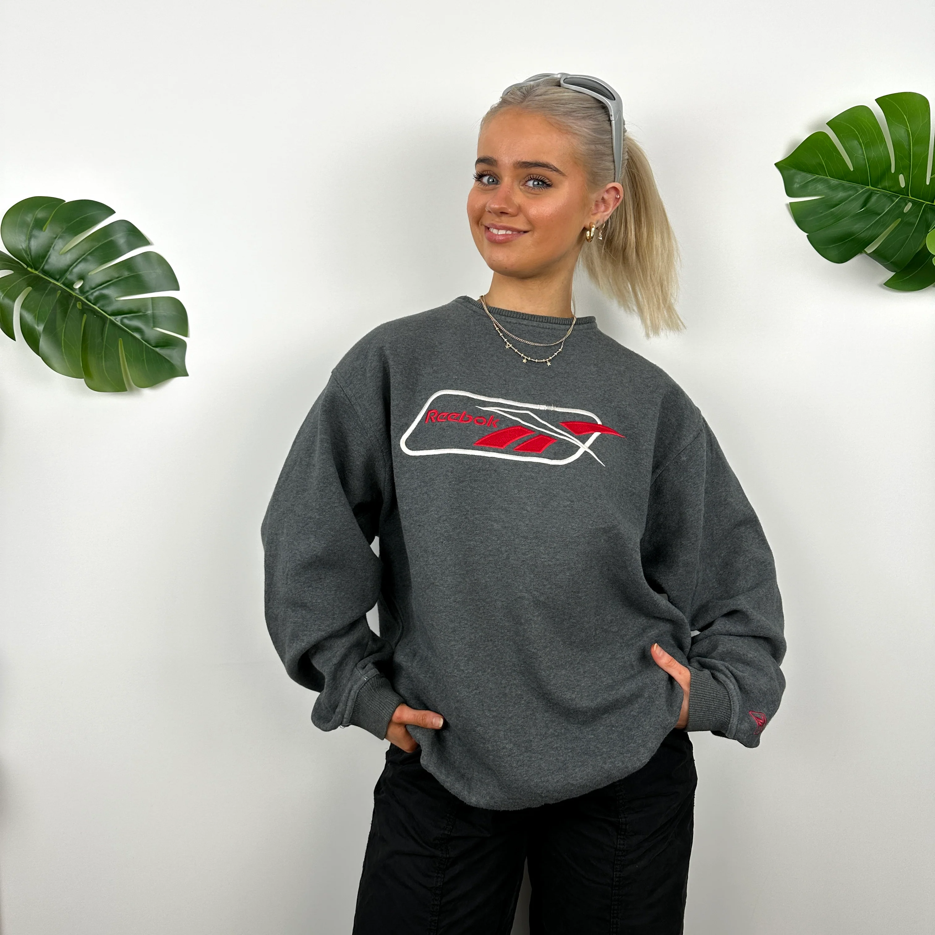 Reebok Grey Embroidered Spell Out Sweatshirt (M)