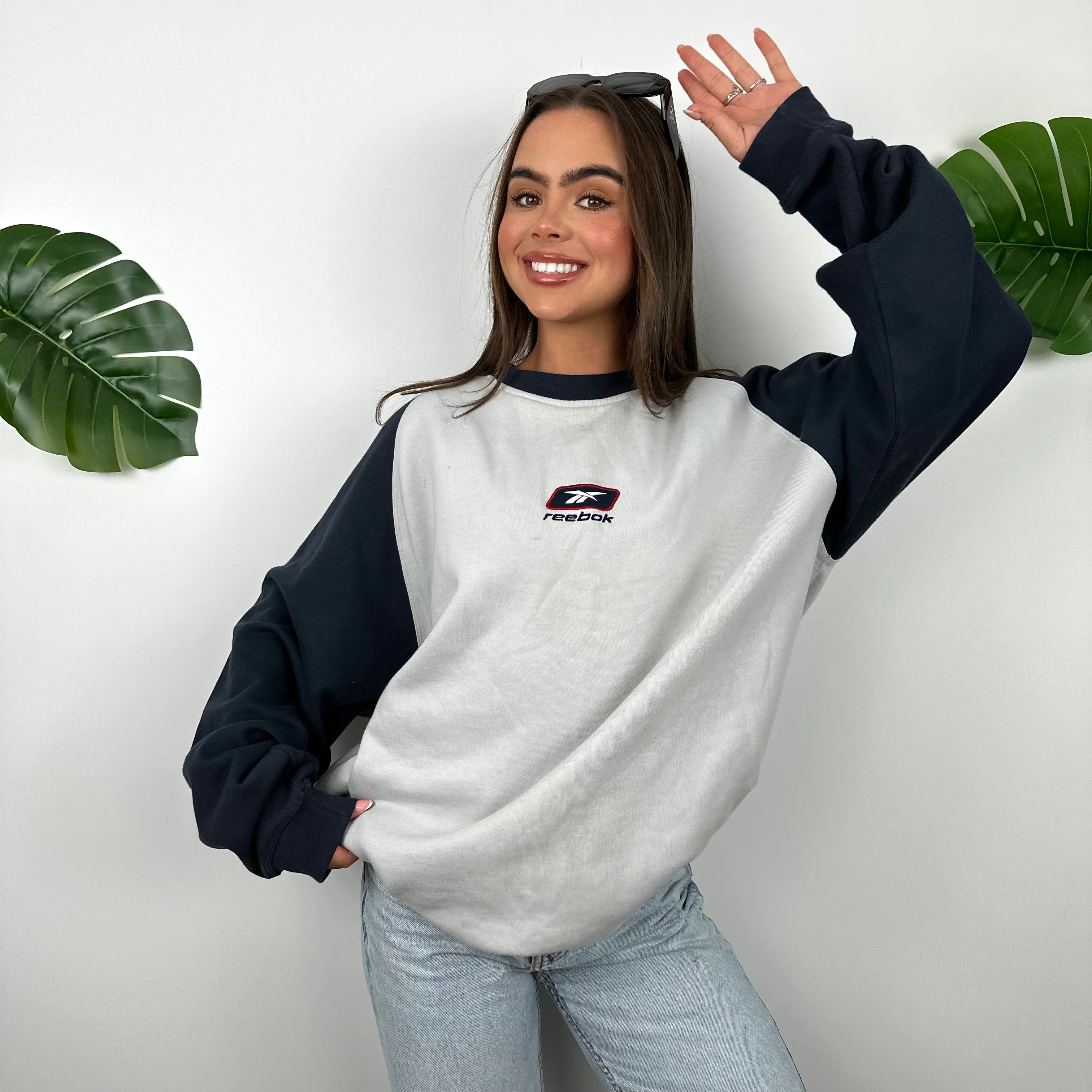 Reebok Grey & Navy Embroidered Spell Out Sweatshirt (L) - Image 4