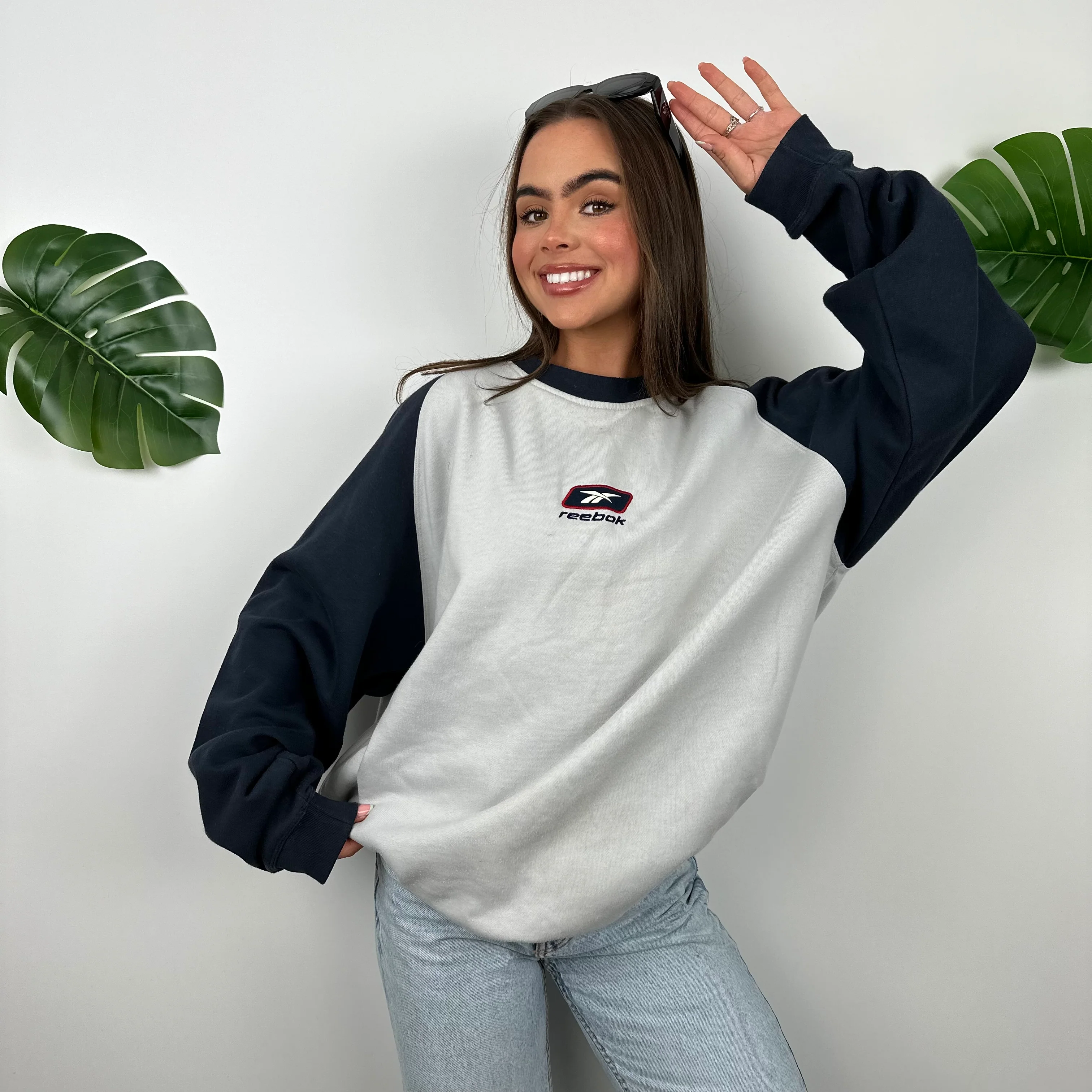 Reebok Grey & Navy Embroidered Spell Out Sweatshirt (L) - Image 5