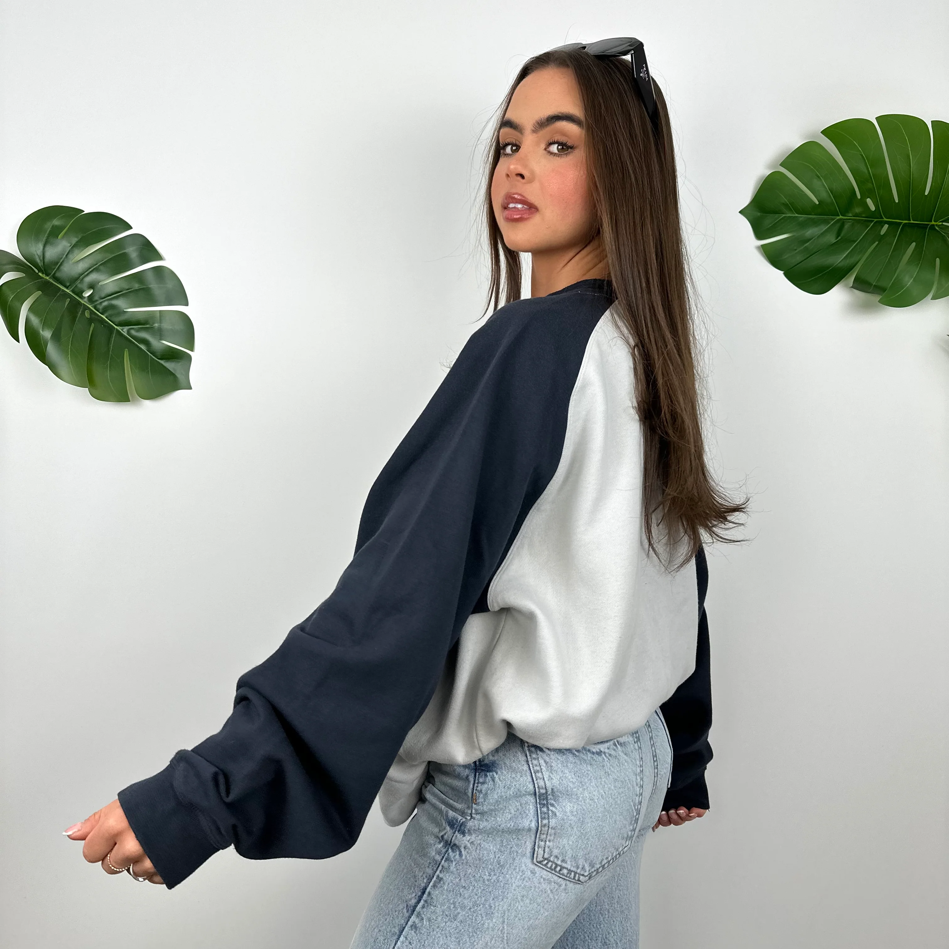 Reebok Grey & Navy Embroidered Spell Out Sweatshirt (L) - Image 6