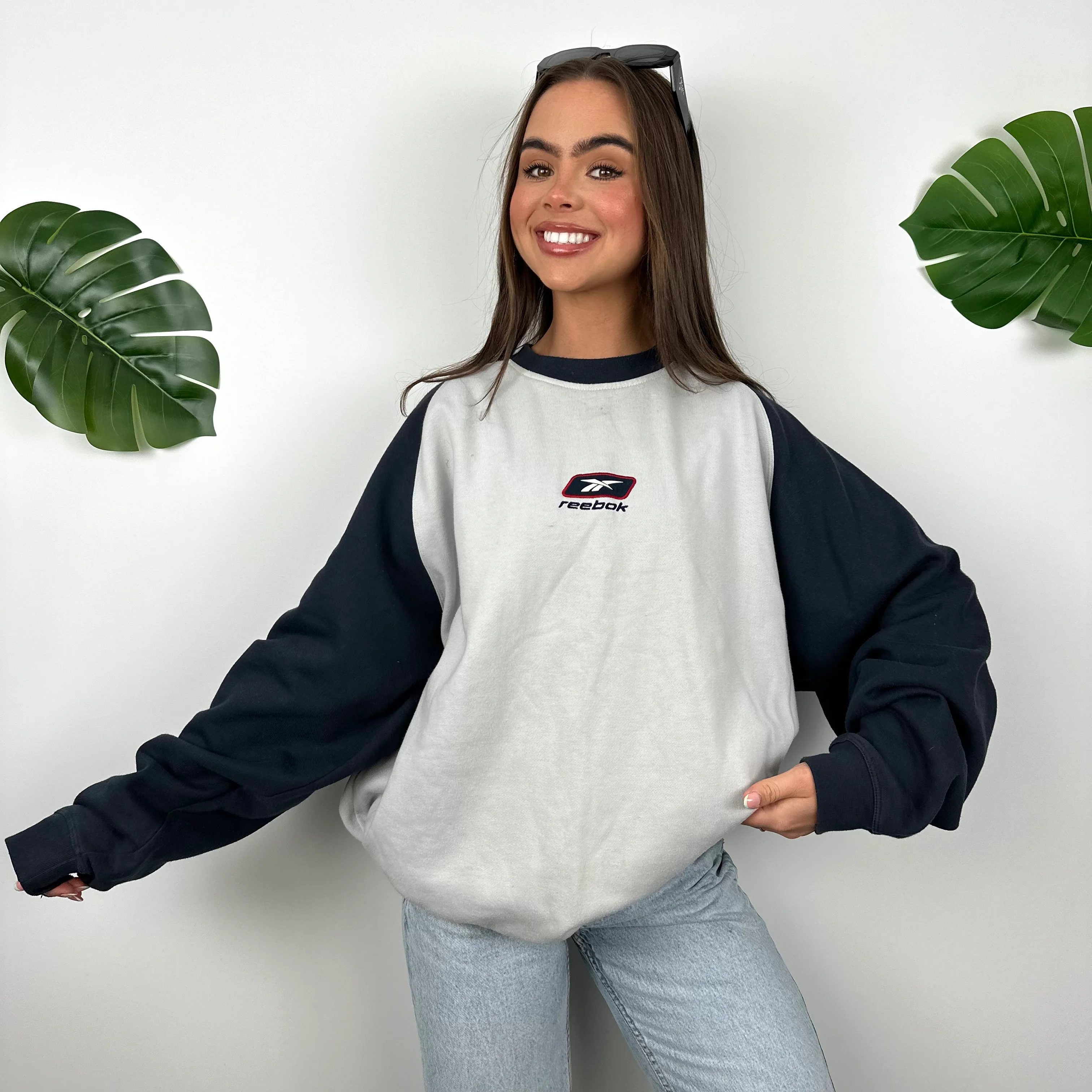 Reebok Grey & Navy Embroidered Spell Out Sweatshirt (L) - Image 8