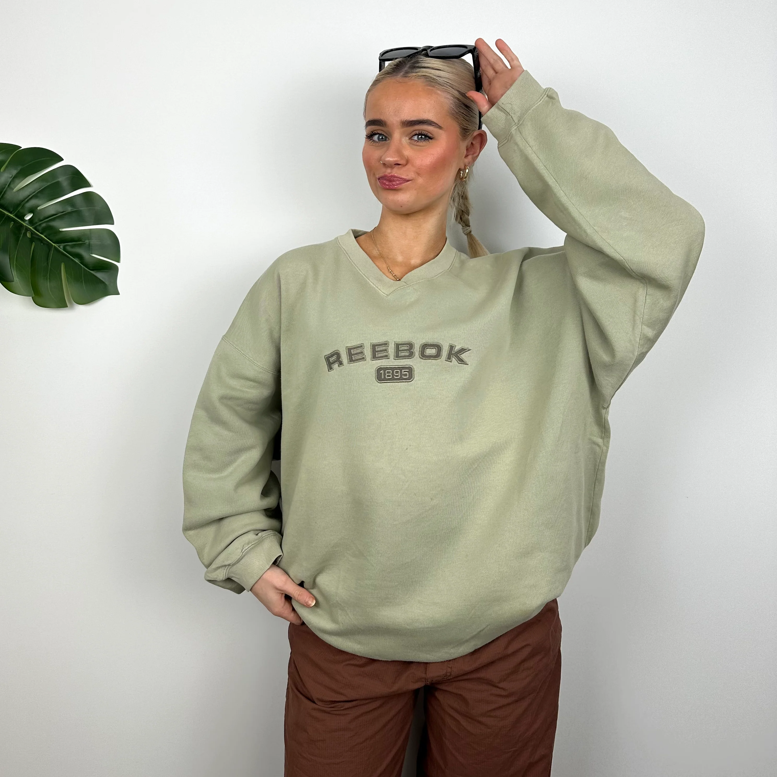 Reebok Khaki Embroidered Spell Out Sweatshirt (L) - Image 2