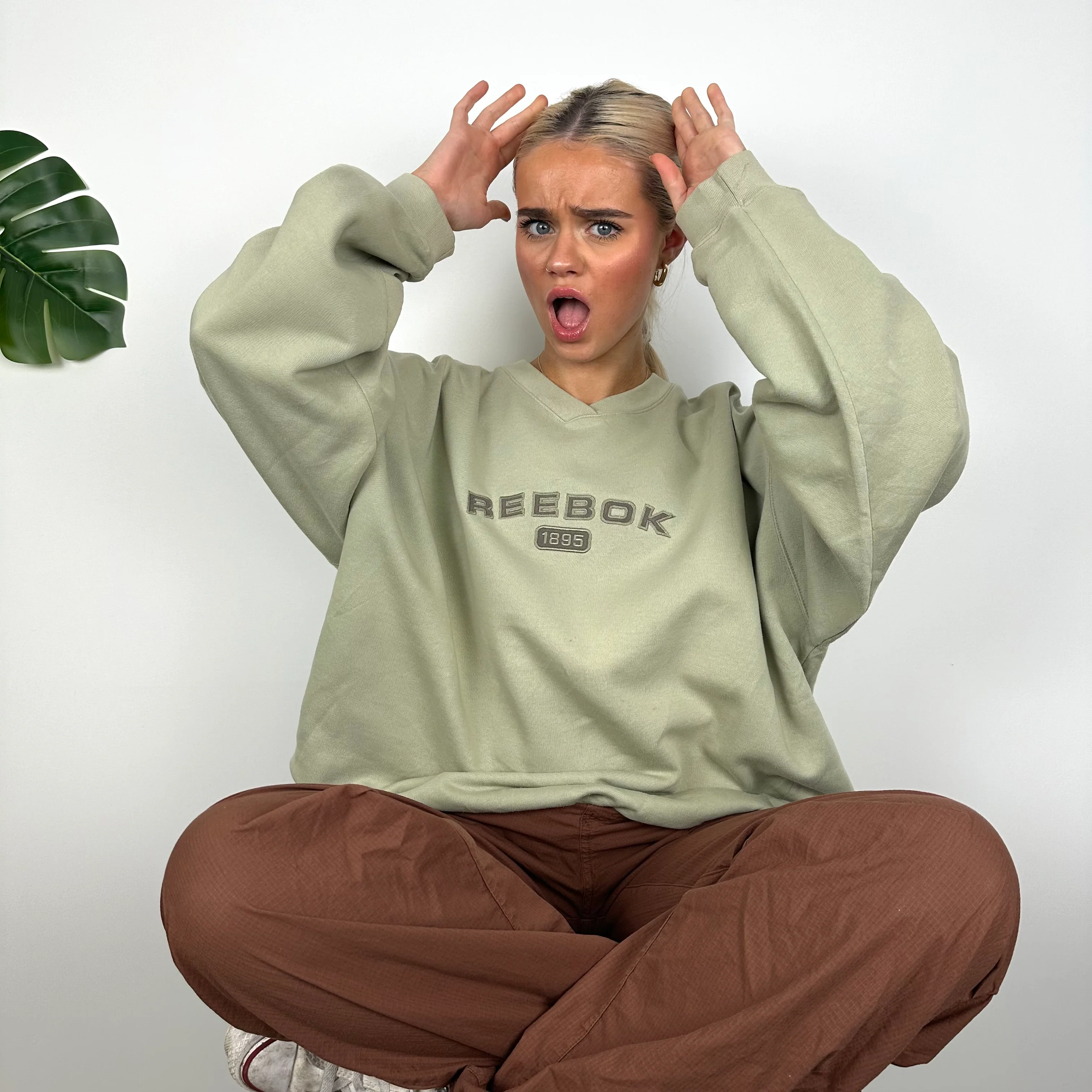 Reebok Khaki Embroidered Spell Out Sweatshirt (L) - Image 4