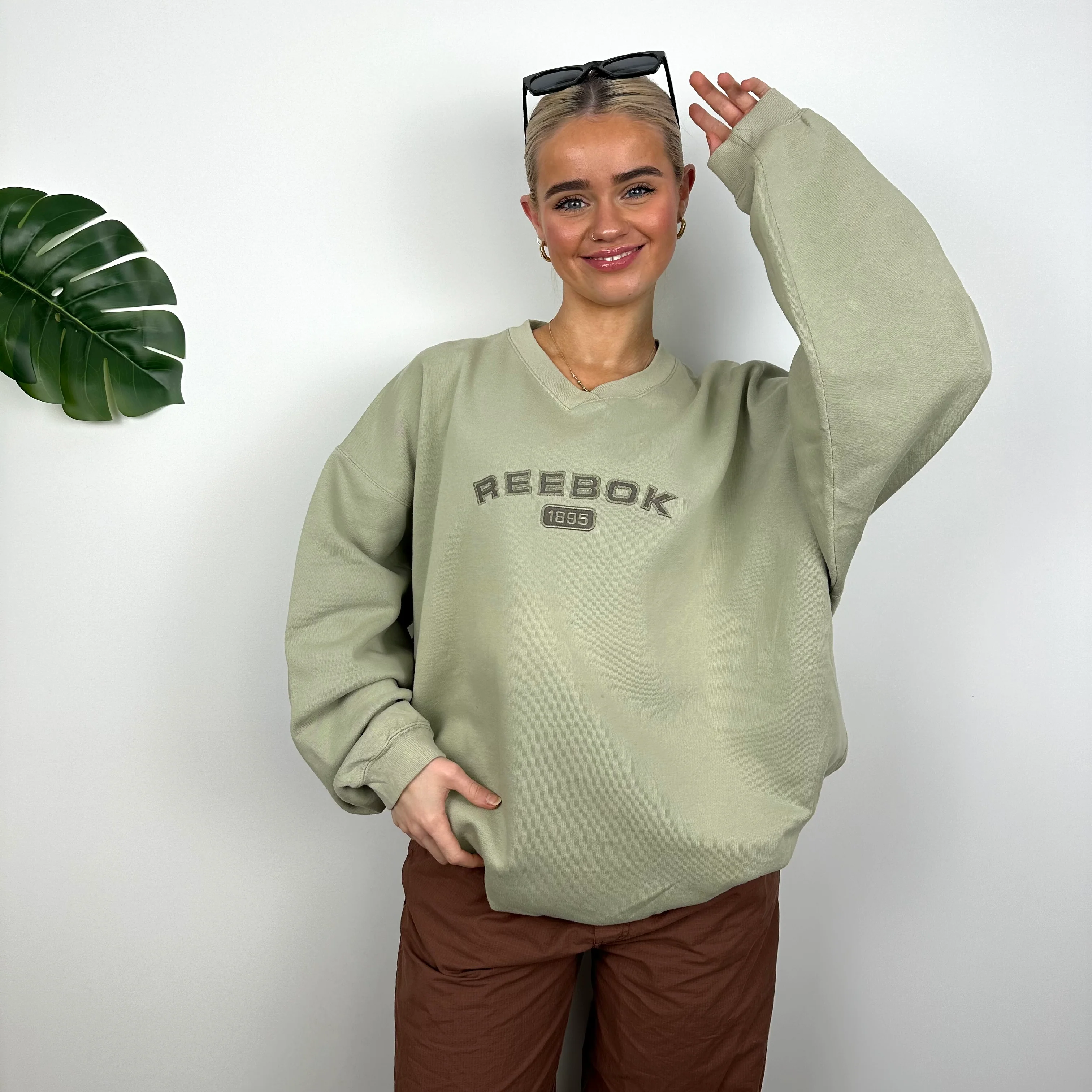Reebok Khaki Embroidered Spell Out Sweatshirt (L) - Image 5