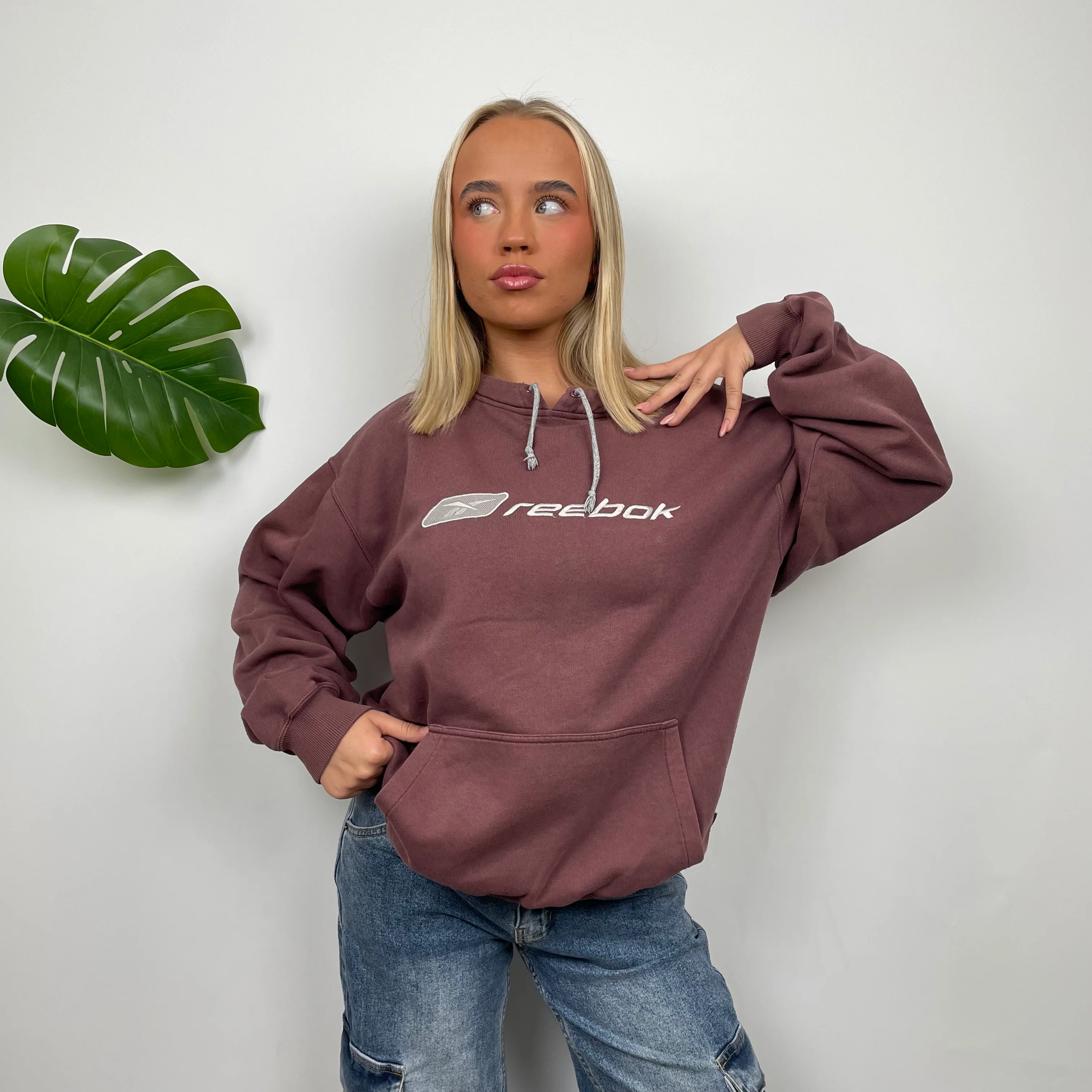 Reebok Maroon Embroidered Spell Out Hoodie (S) - Image 2