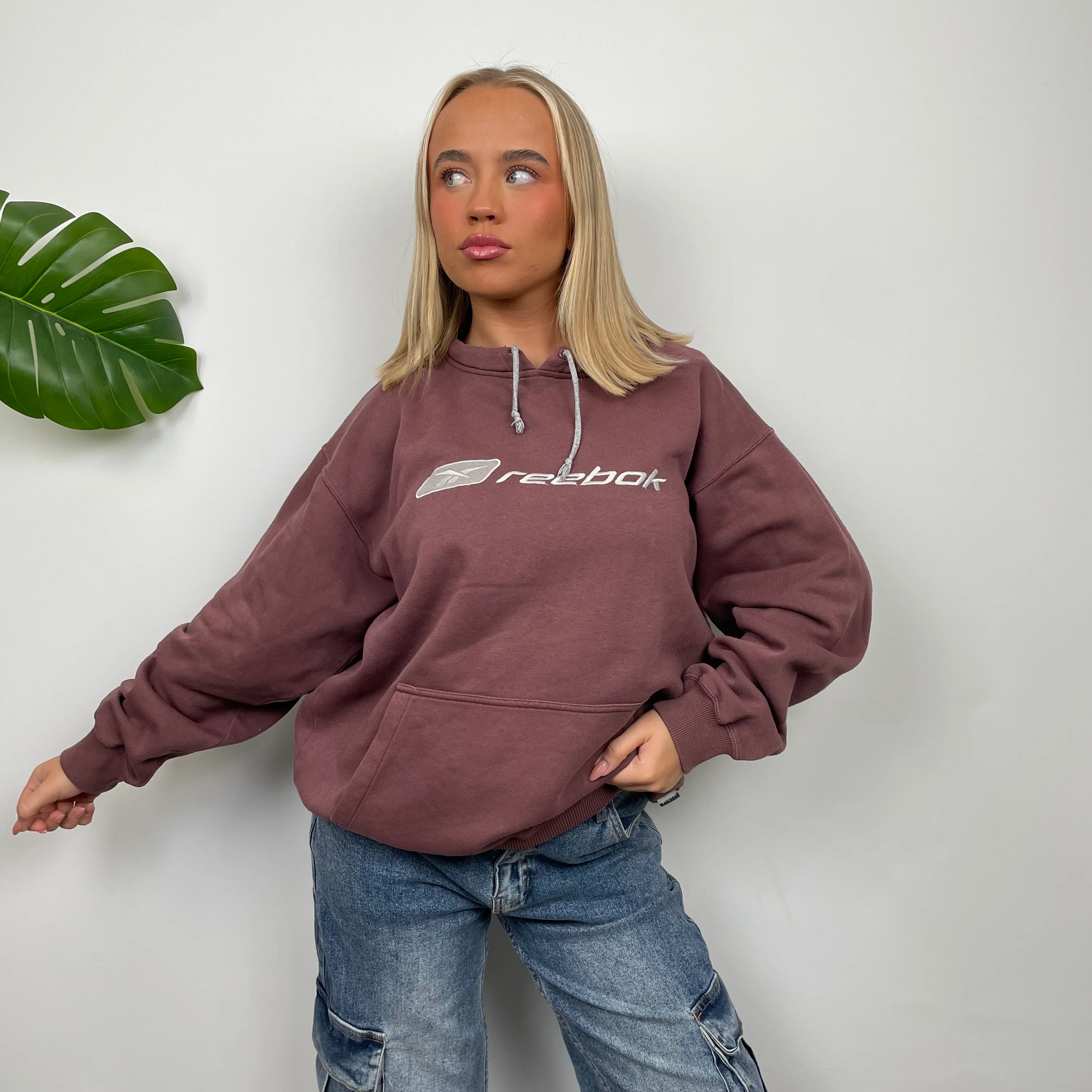 Reebok Maroon Embroidered Spell Out Hoodie (S) - Image 3