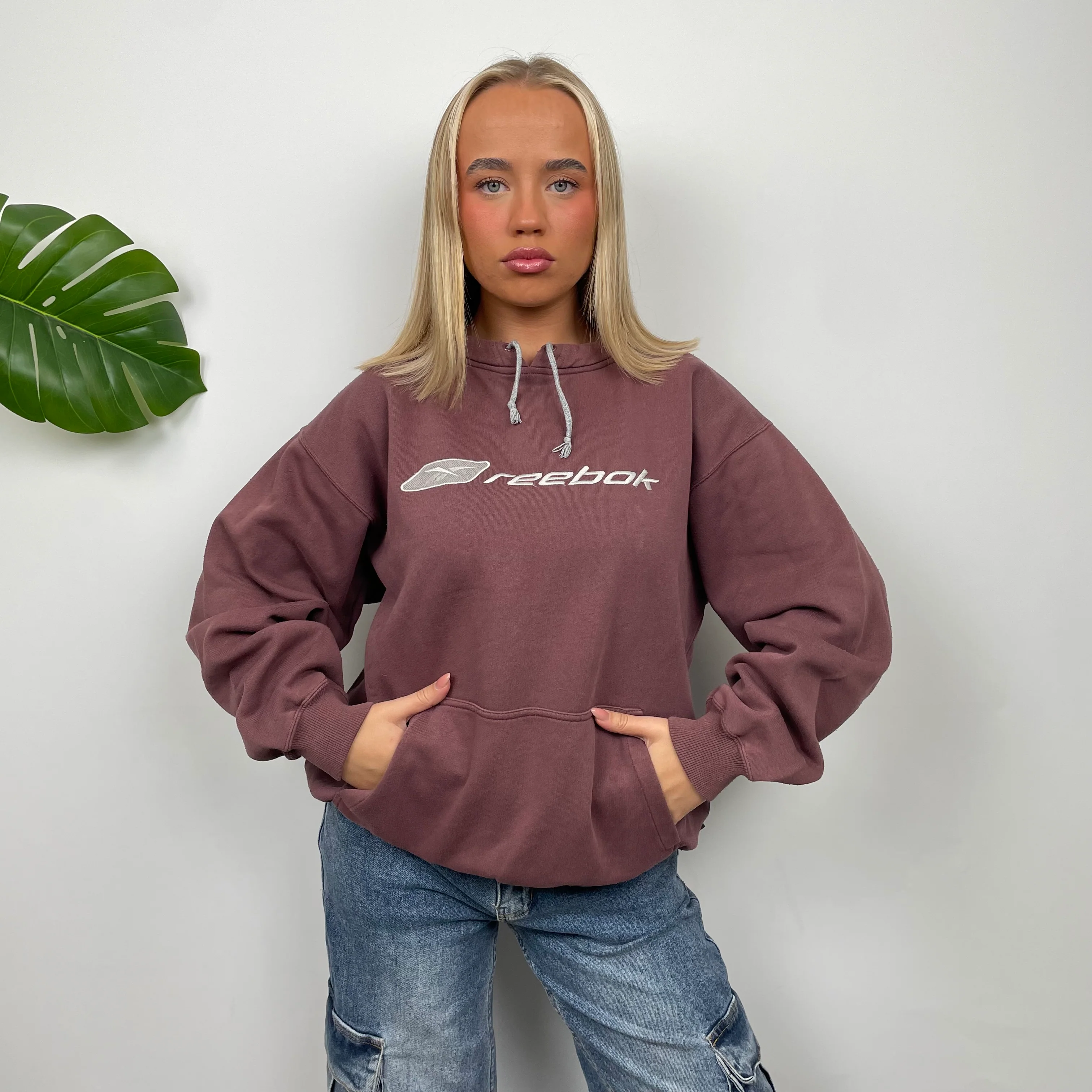 Reebok Maroon Embroidered Spell Out Hoodie (S) - Image 4