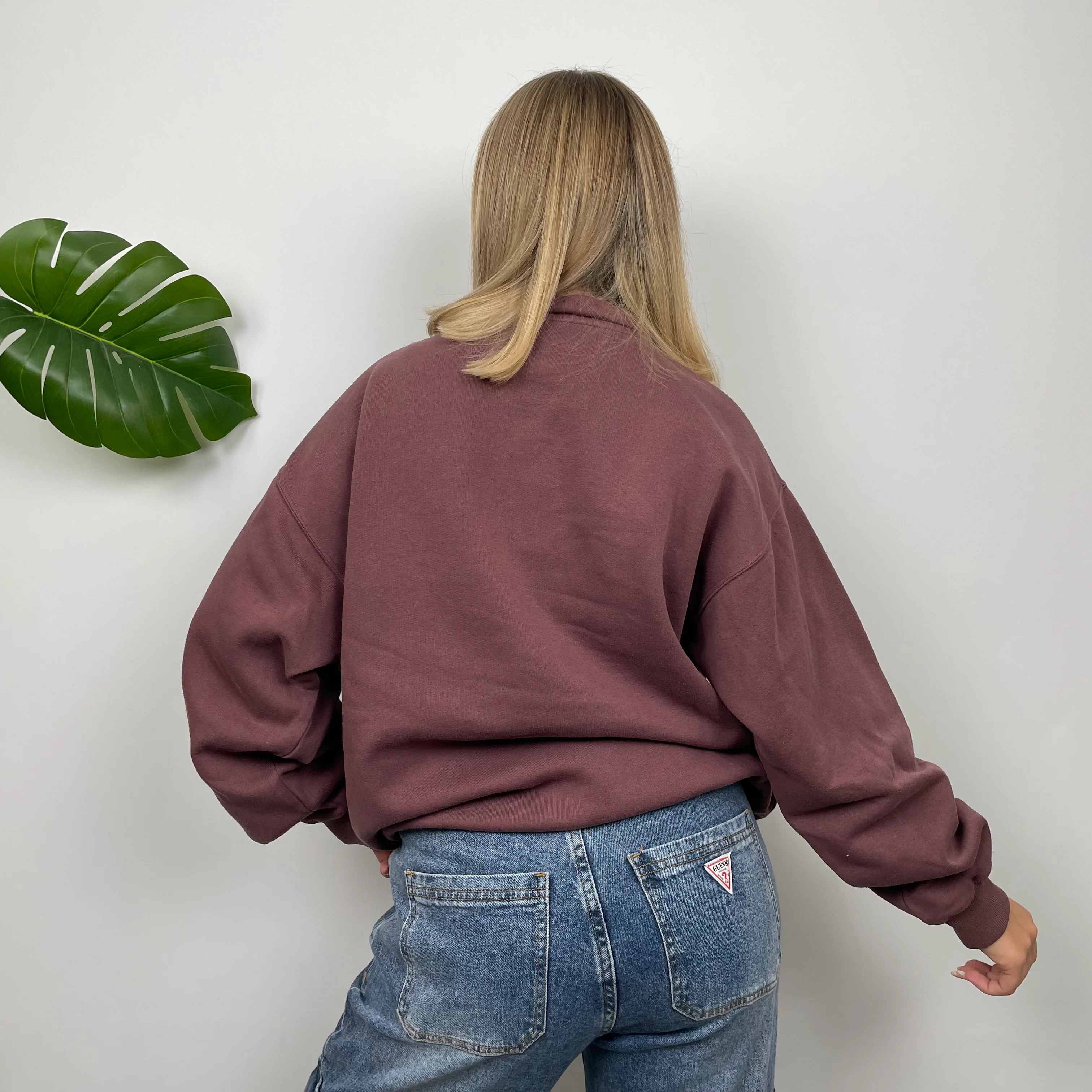 Reebok Maroon Embroidered Spell Out Hoodie (S) - Image 5