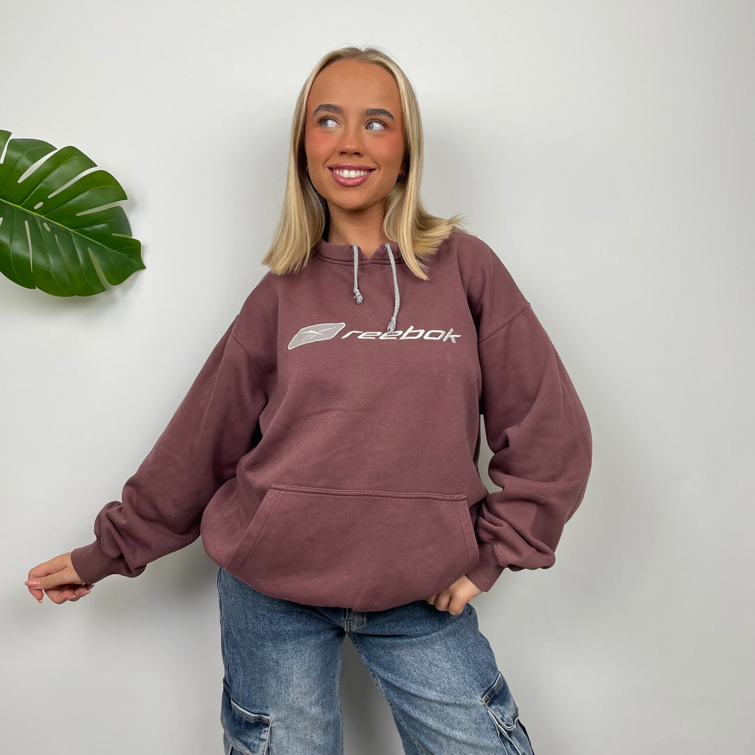 Reebok Maroon Embroidered Spell Out Hoodie (S) - Image 6