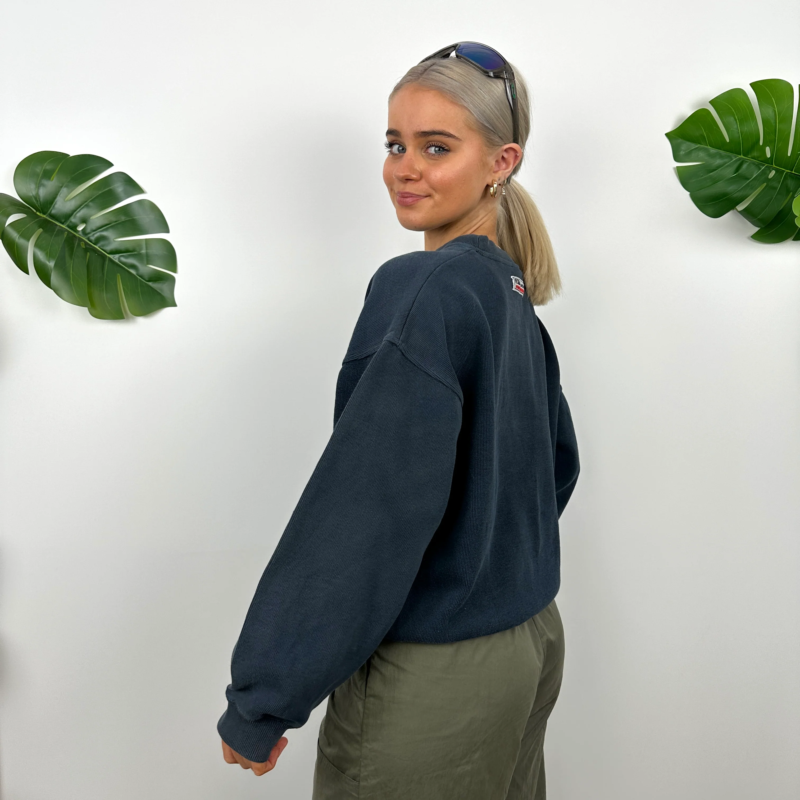 Reebok Membership RARE Navy Embroidered Spell Out Sweatshirt (S) - Image 4