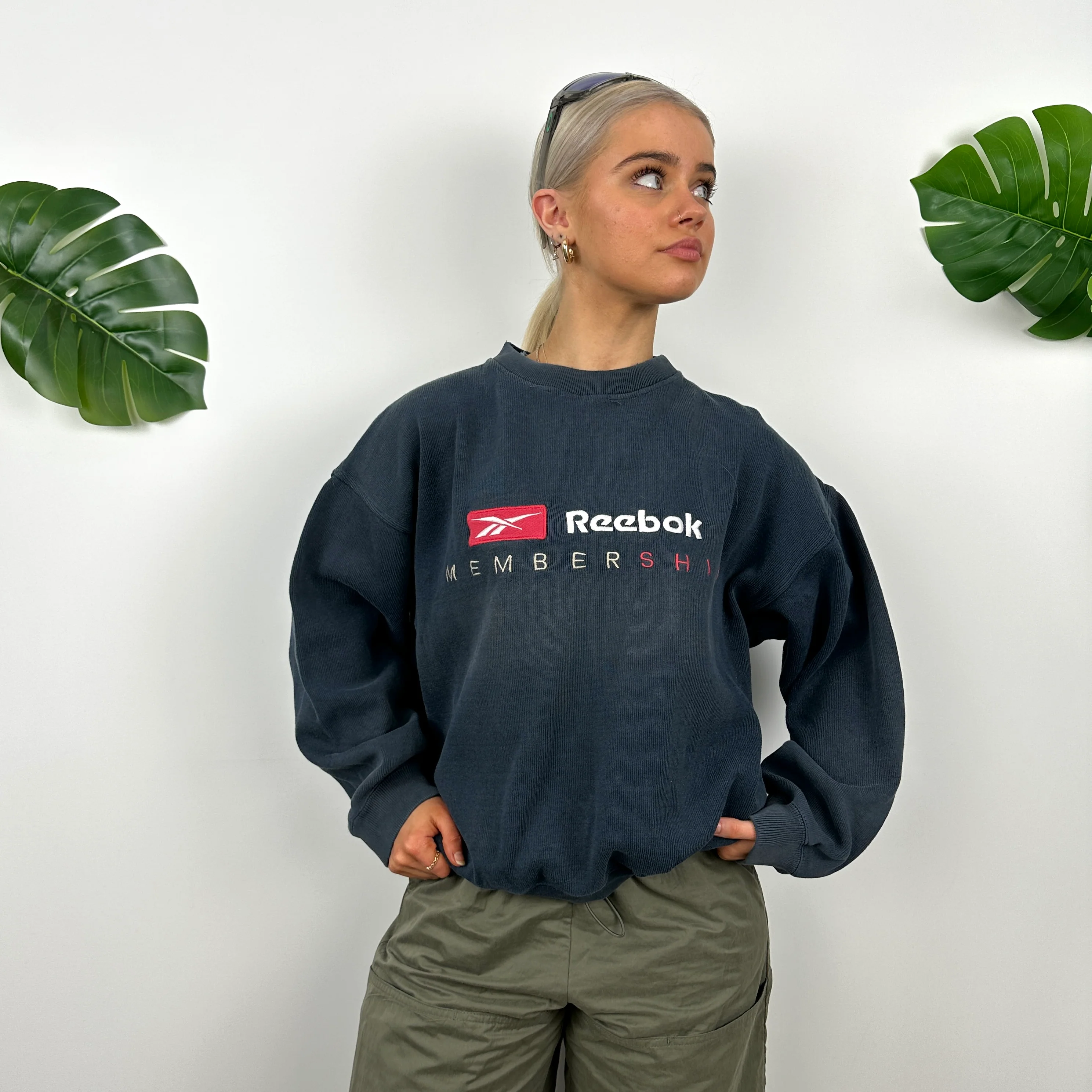 Reebok Membership RARE Navy Embroidered Spell Out Sweatshirt (S) - Image 5