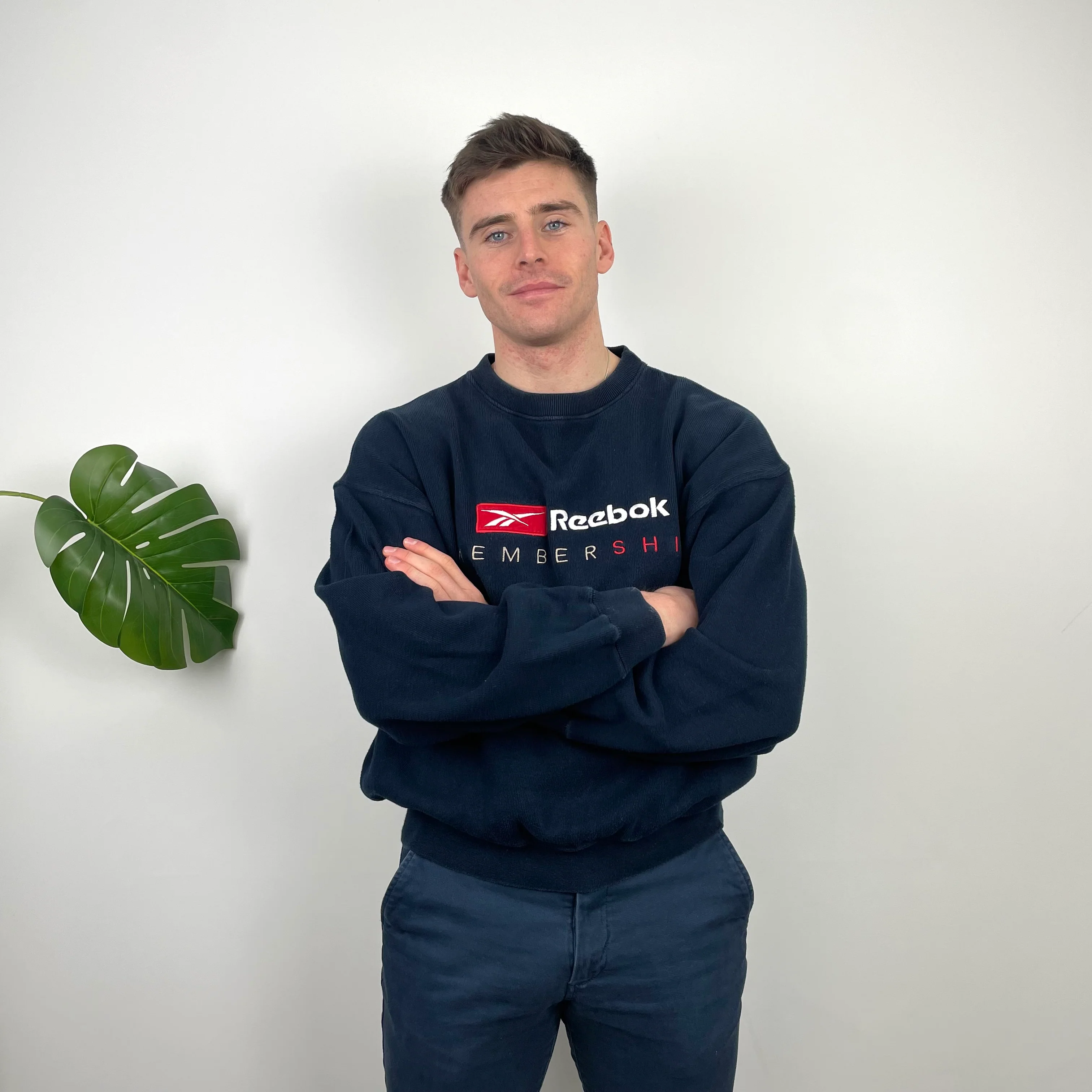 Reebok Membership RARE Navy Embroidered Spell Out Sweatshirt (L) - Image 3