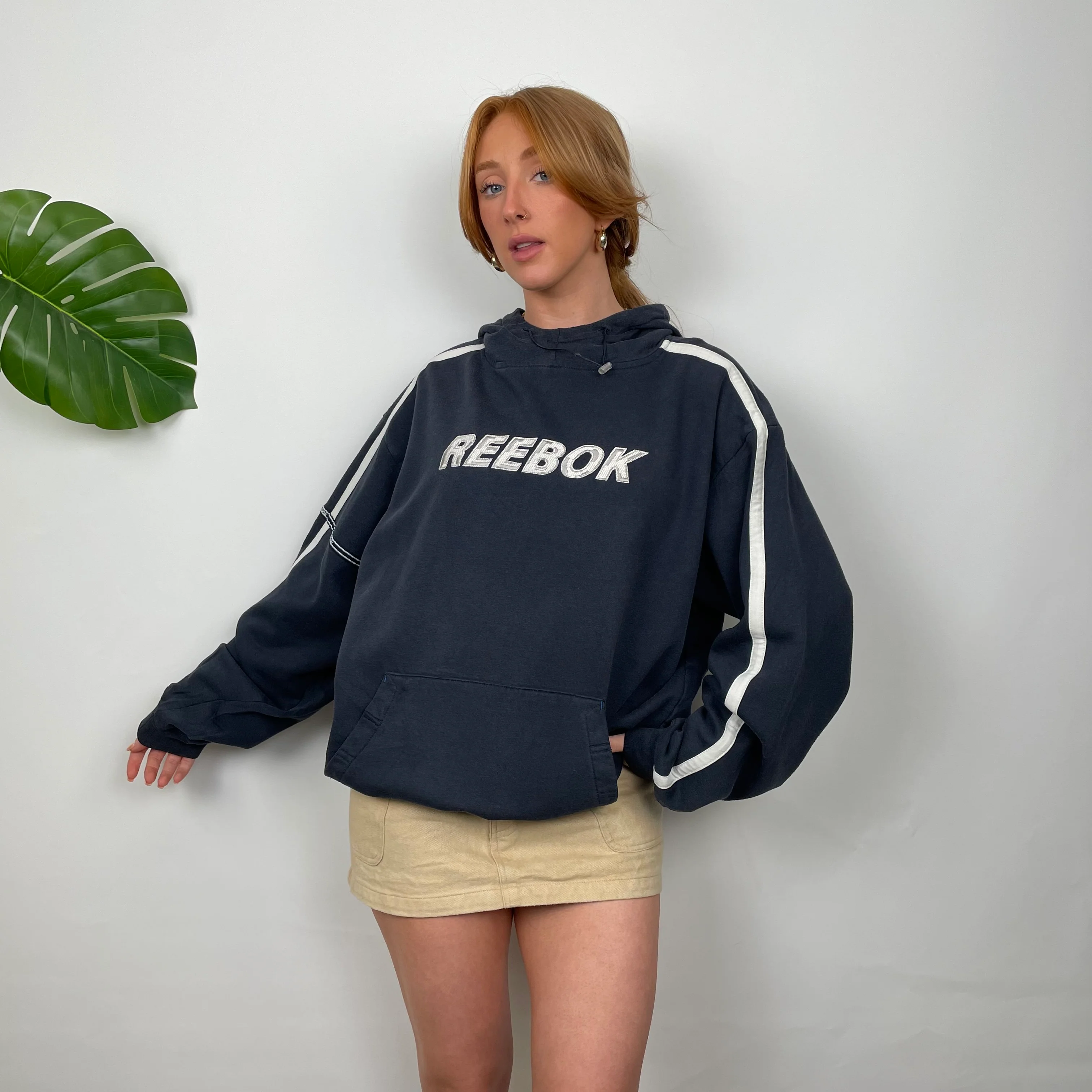 Reebok Navy Embroidered Spell Out Hoodie (XL) - Image 7